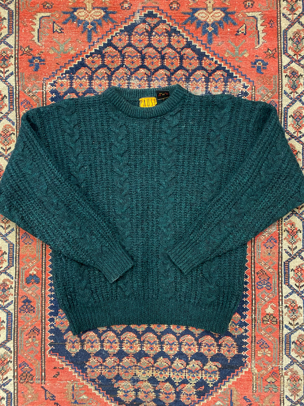Vintage Green Cable Knit Sweater - S