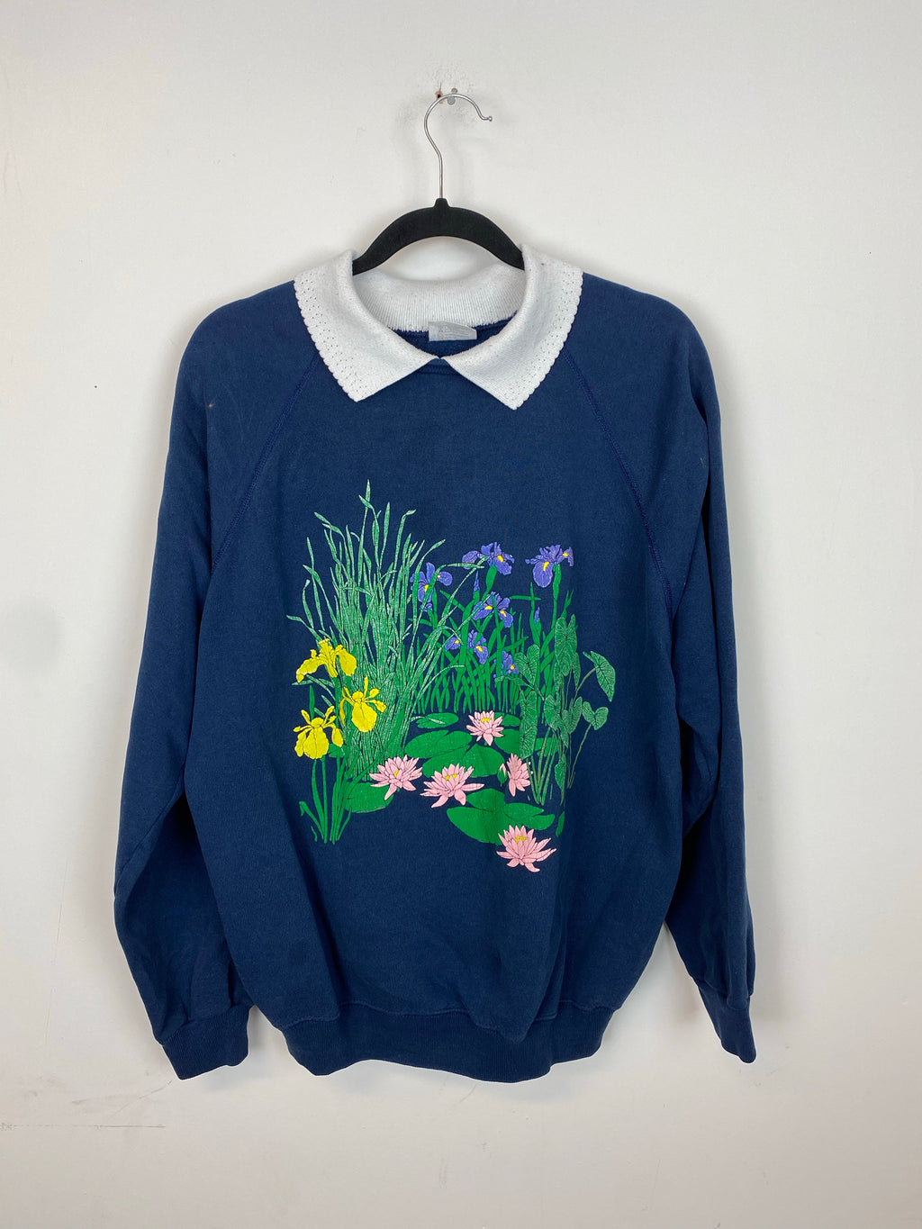 90s flower collared crewneck - M