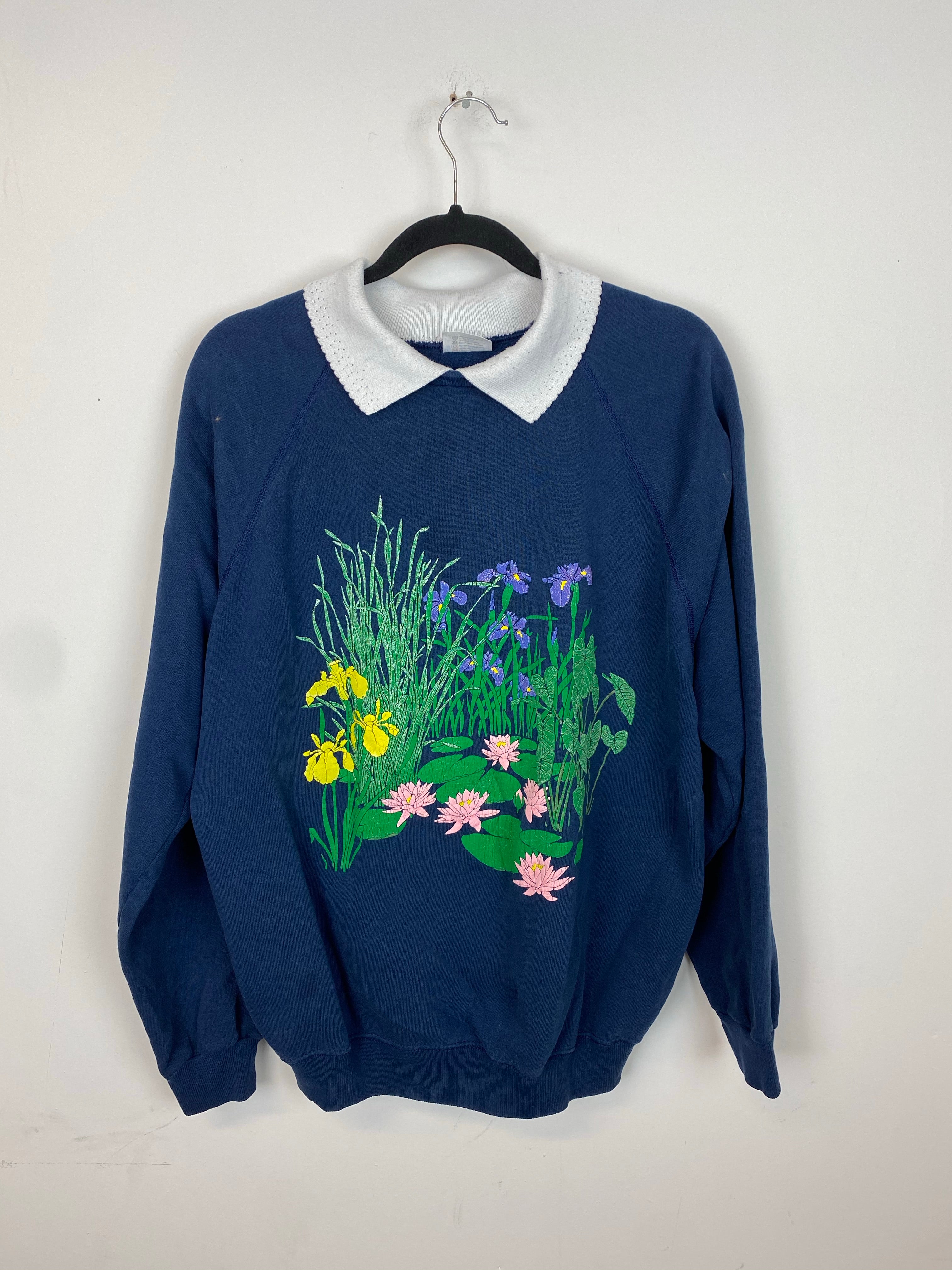 90s flower collared crewneck - M