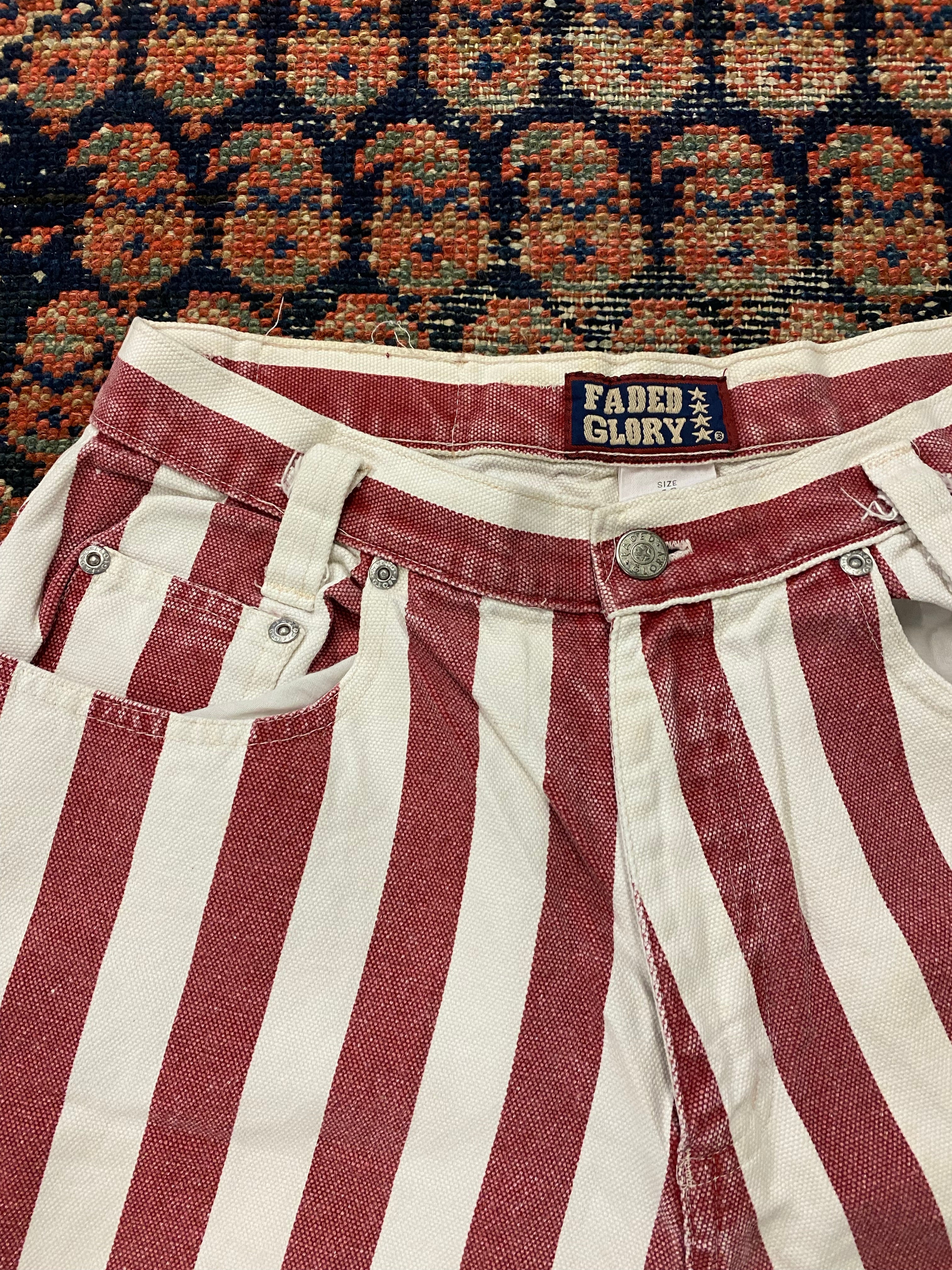 Vintage High Waisted Striped Denim Shorts - 28IN/W