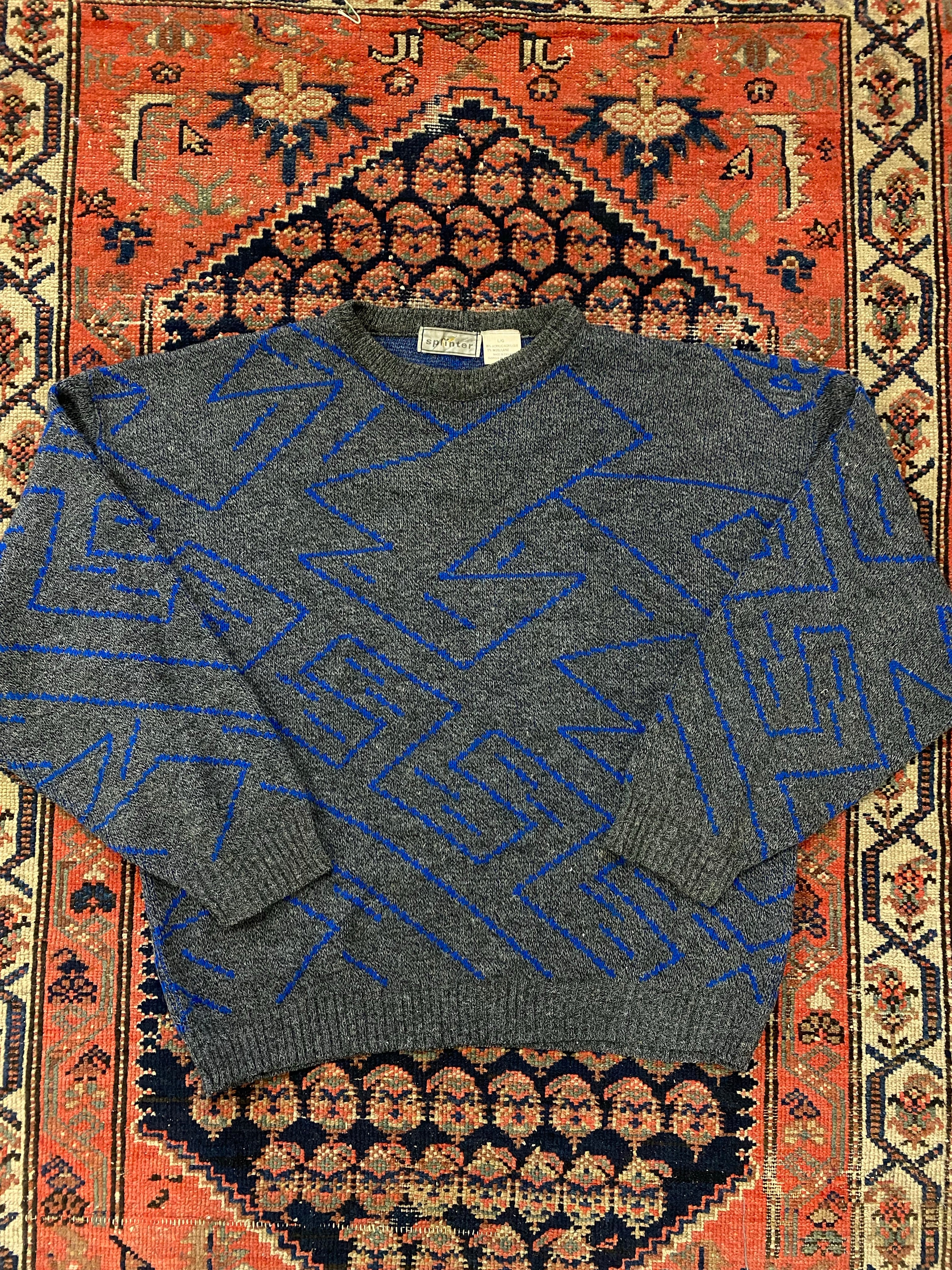 Vintage Patterned Knit Sweater - M