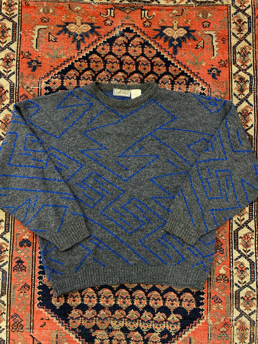 Vintage Patterned Knit Sweater - M
