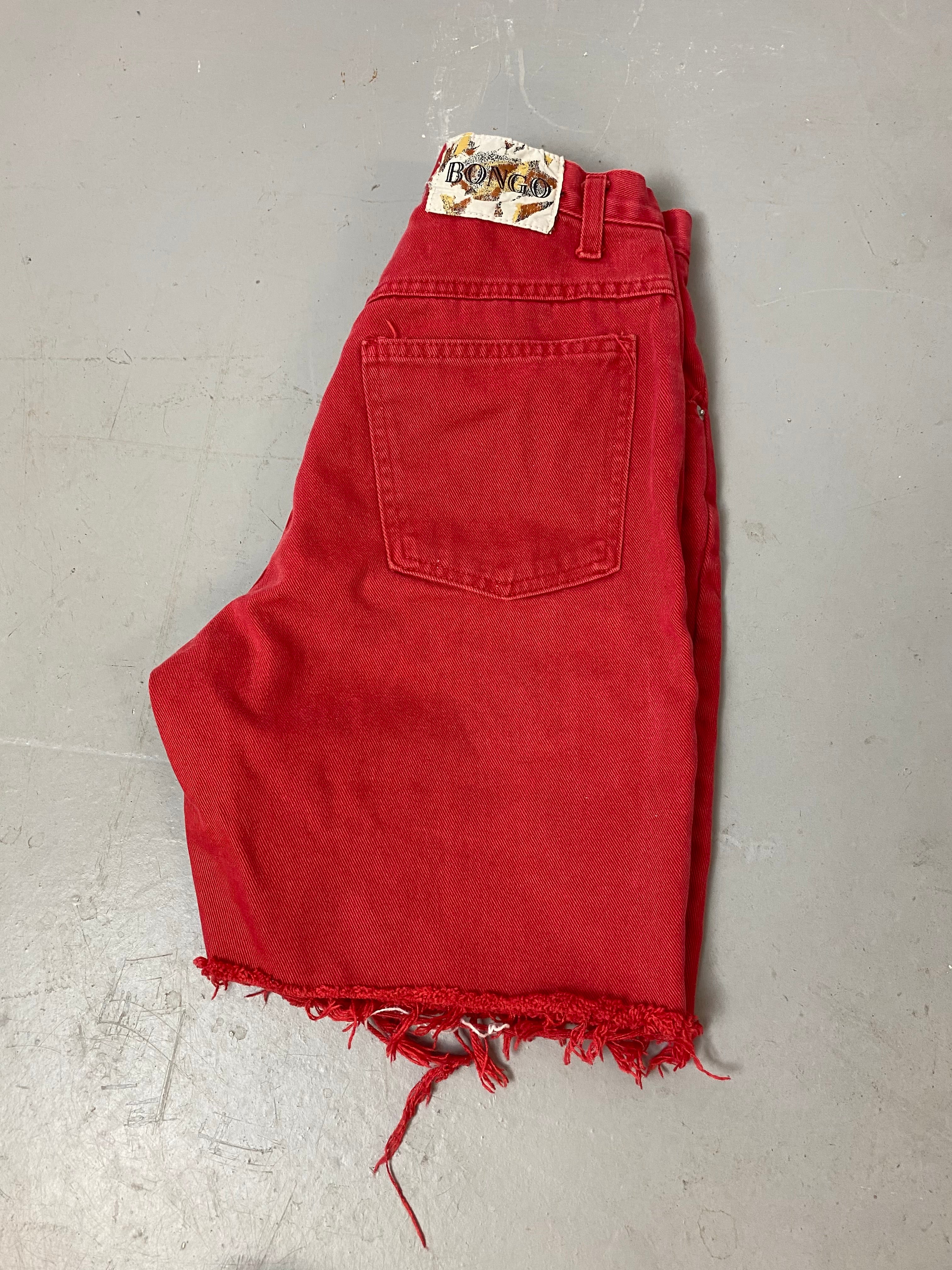 90s High Waisted Frayed Denim Bongo Shorts - 27in