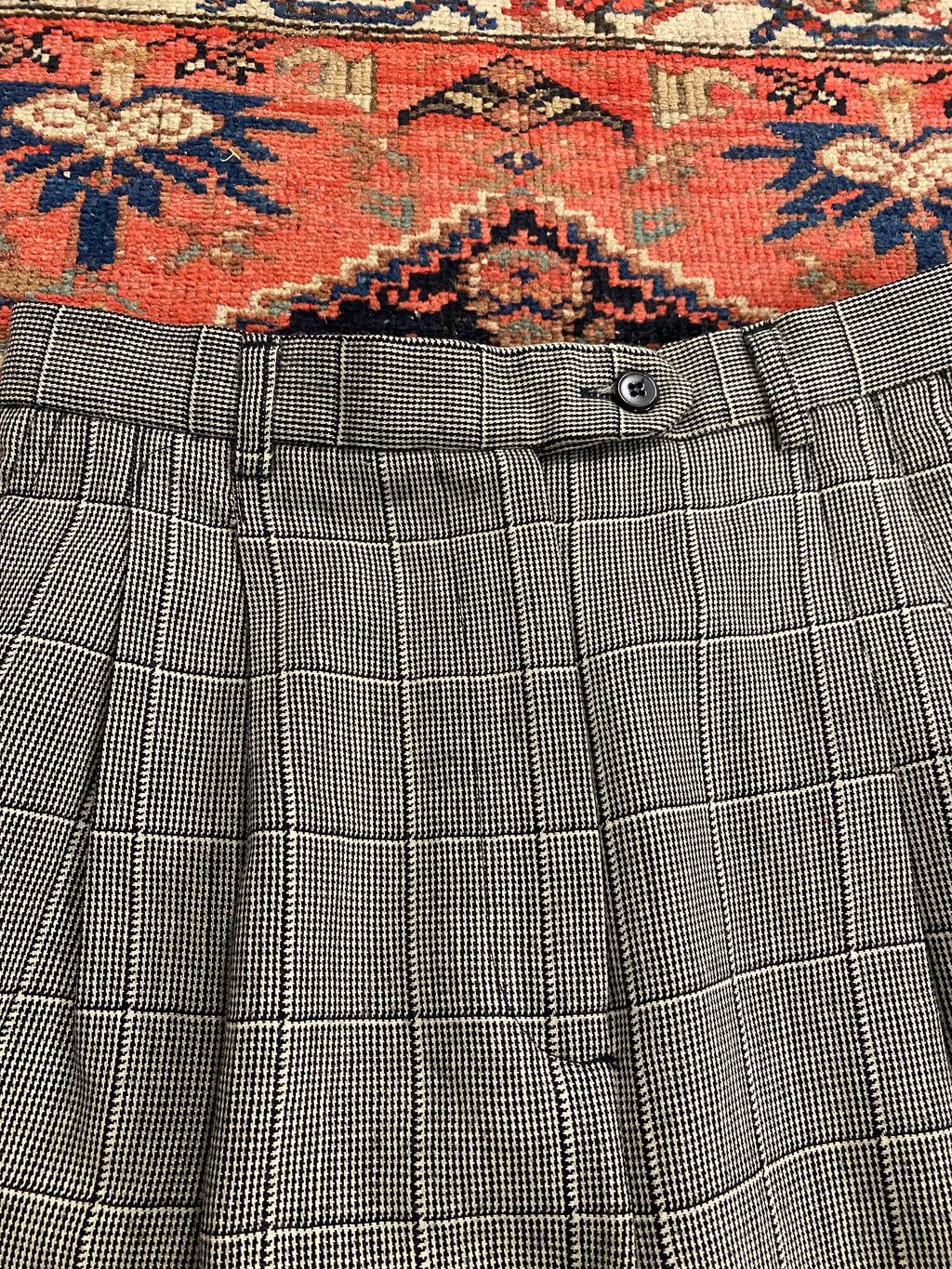Vintage High Waisted Plaid Pleated Trousers - 27inches