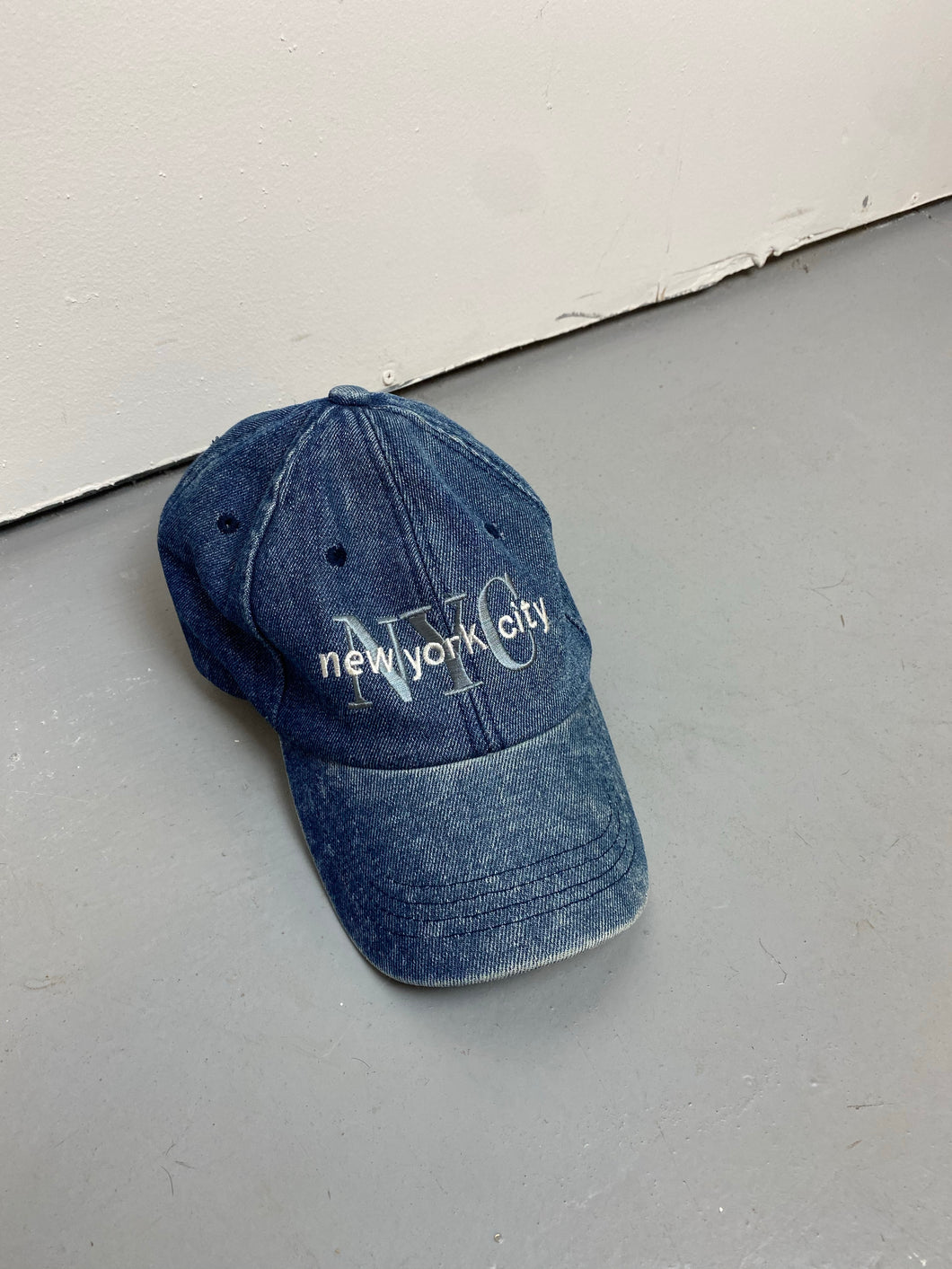 Denim Embroidered NYC Strap Back Hat