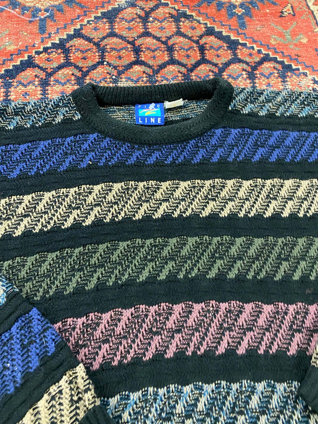 Vintage Multicoloured Striped Knit Sweater - L