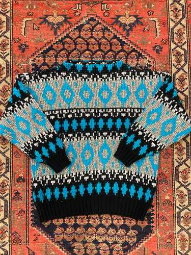 Vintage Patterned Knit Sweater - M
