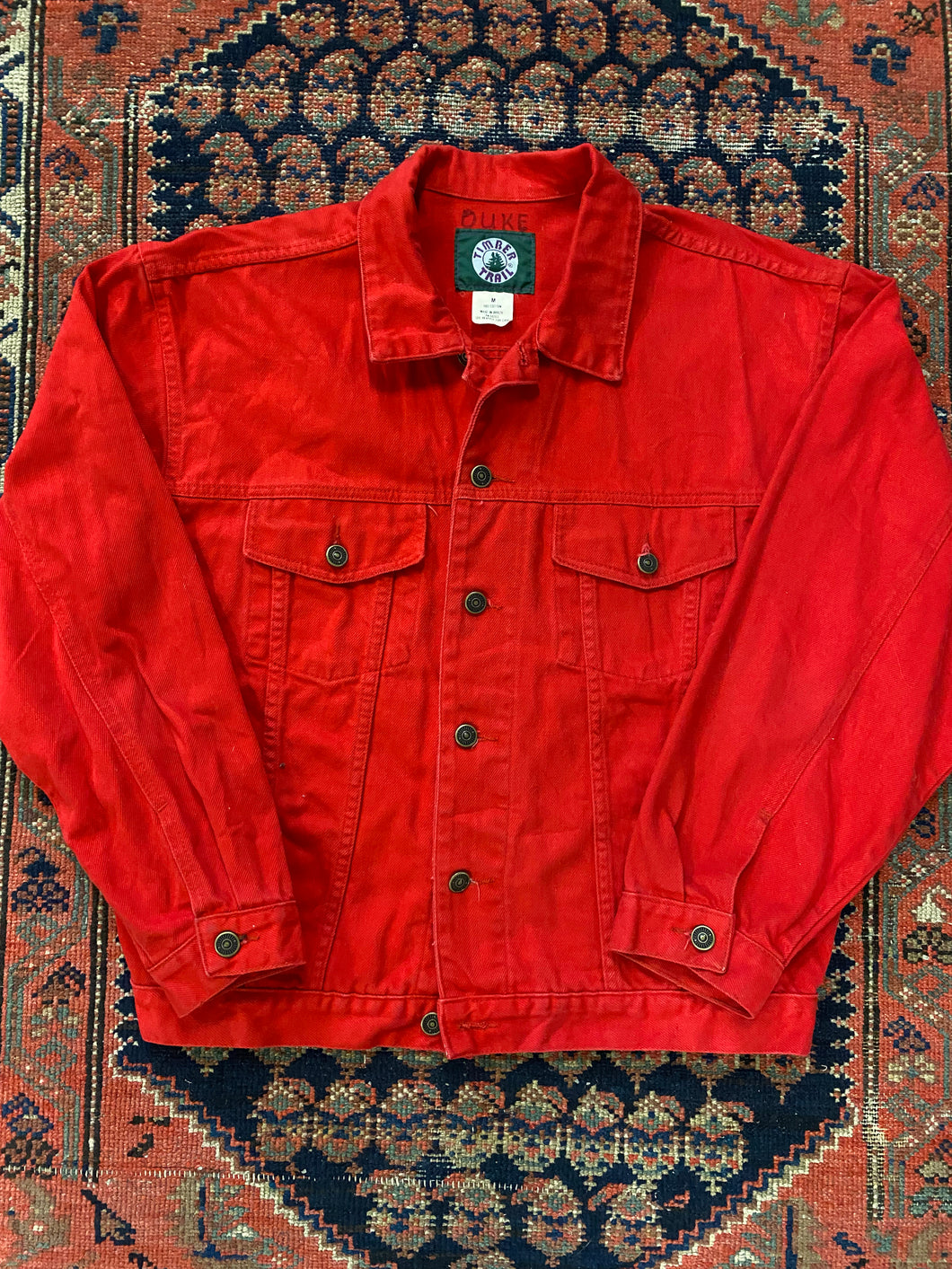 Vintage Red Denim Jacket - M