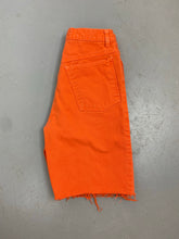 Load image into Gallery viewer, Orange high waisted frayed denim shorts
