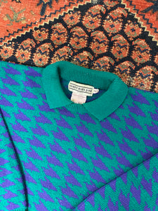 Vintage Patterned Collard Knit Sweater - S