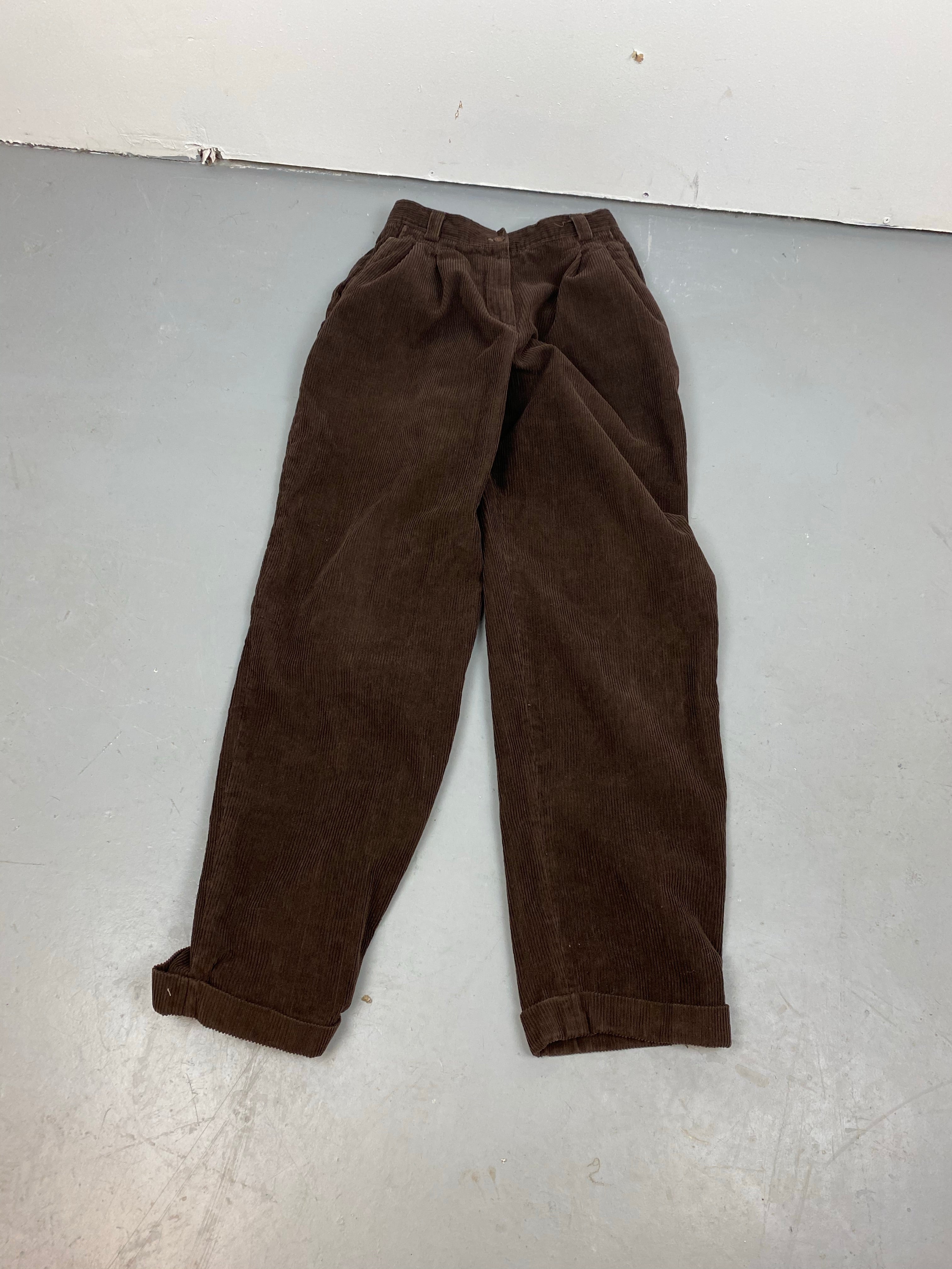 Chocolate brown pleated corduroy trousers