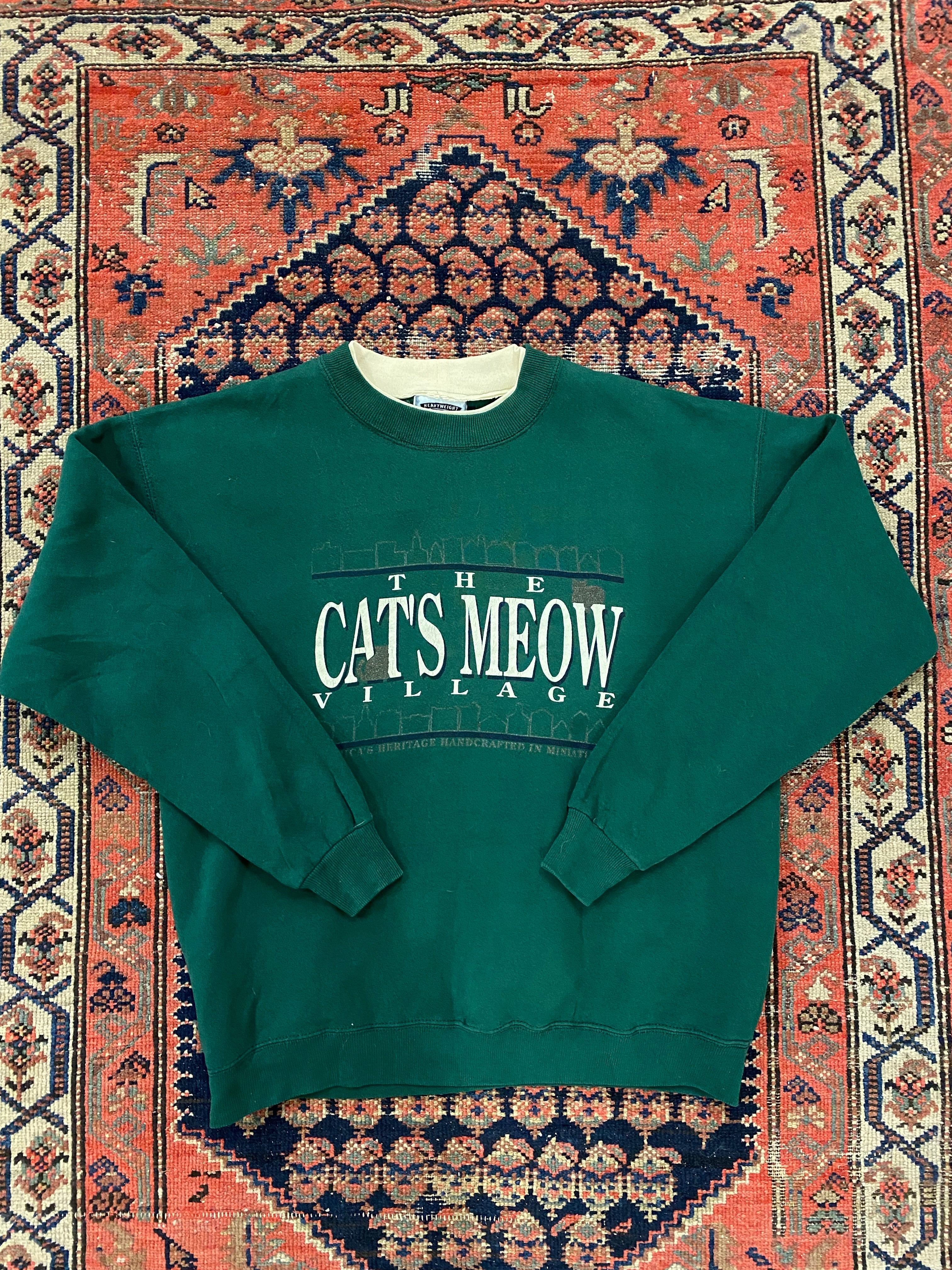 Vintage Mock-neck Cat Crewneck - L