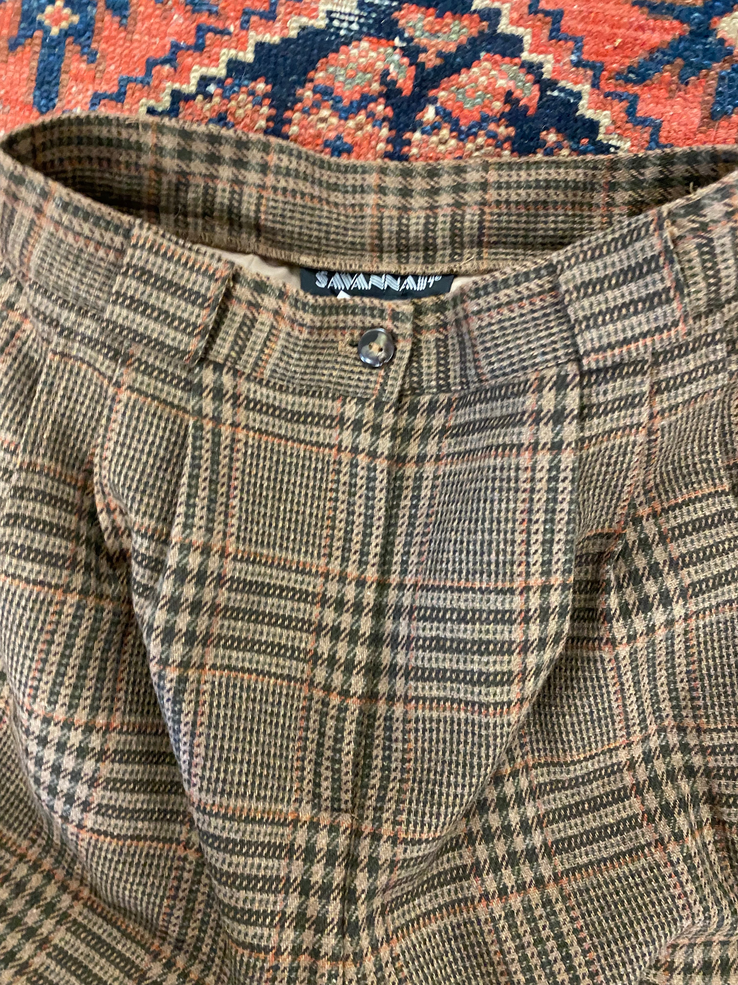 Vintage High Waisted Plaid Trousers - 26inches