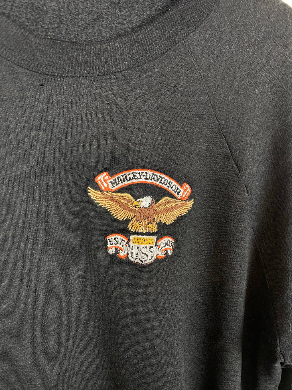 Faded 80s embroidered Harley Davidson crewneck
