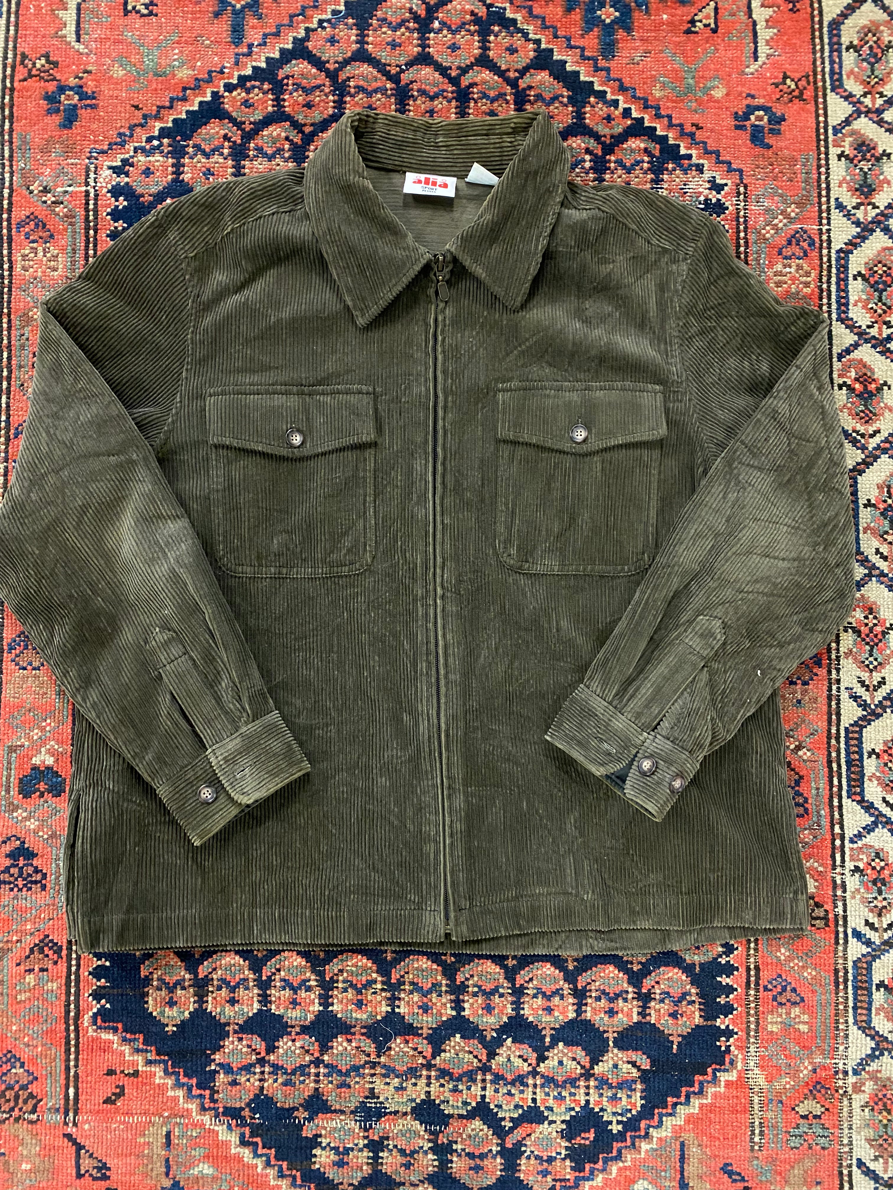 Vintage Green Corduroy Full-Zip Shirt - M