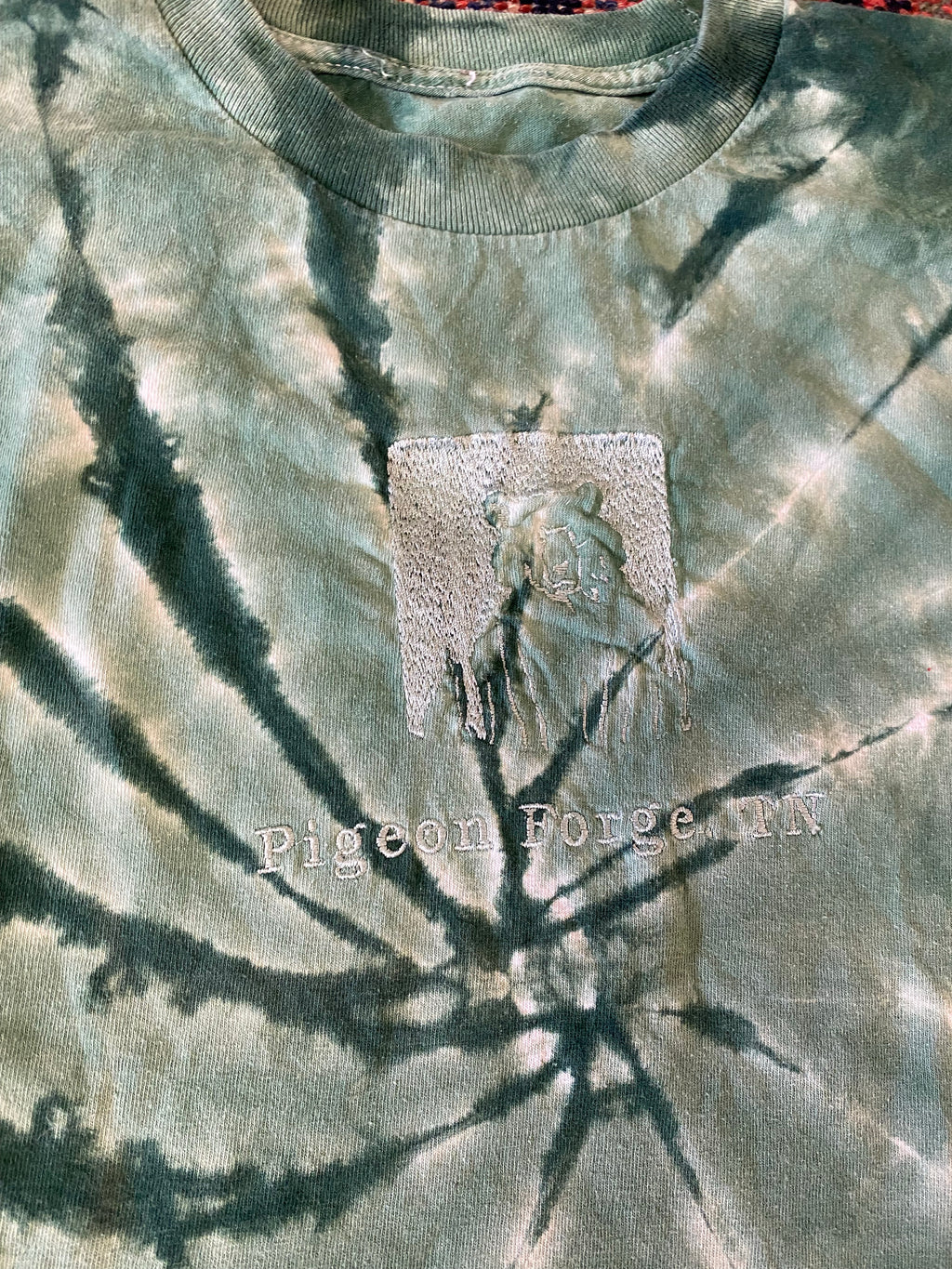 Vintage Embroidered Bear Tie Dye T Shirt - XS
