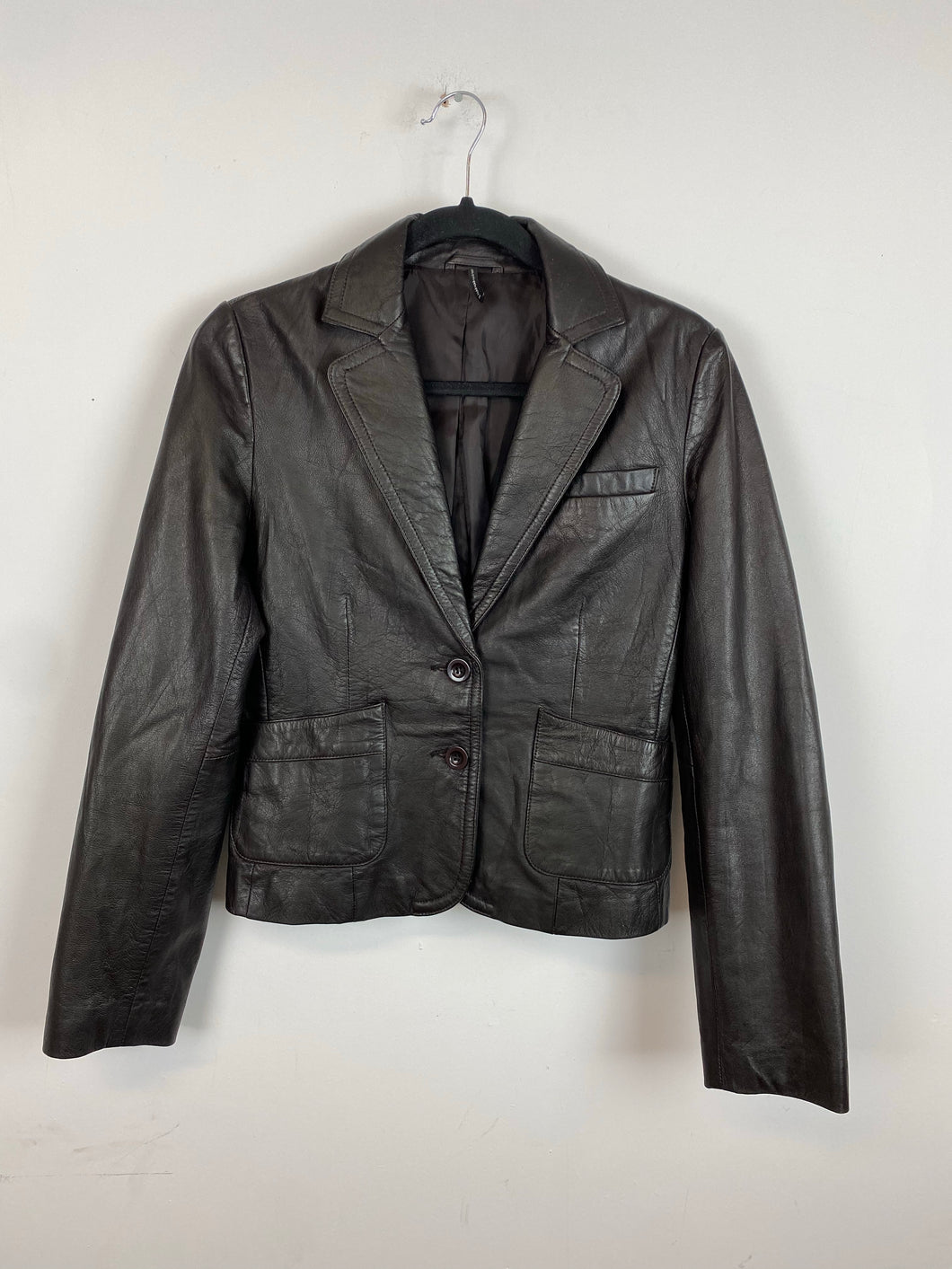 Vintage Black cropped leather jacket - 36