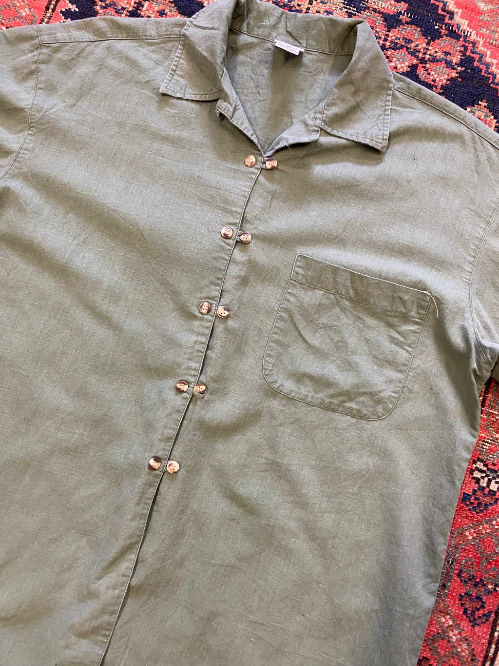 Vintage green linen button up shirt - M