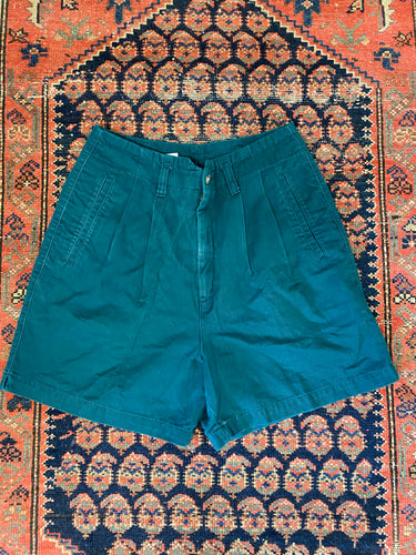 Vintage High Waisted Cotton Pleated Shorts - 29in