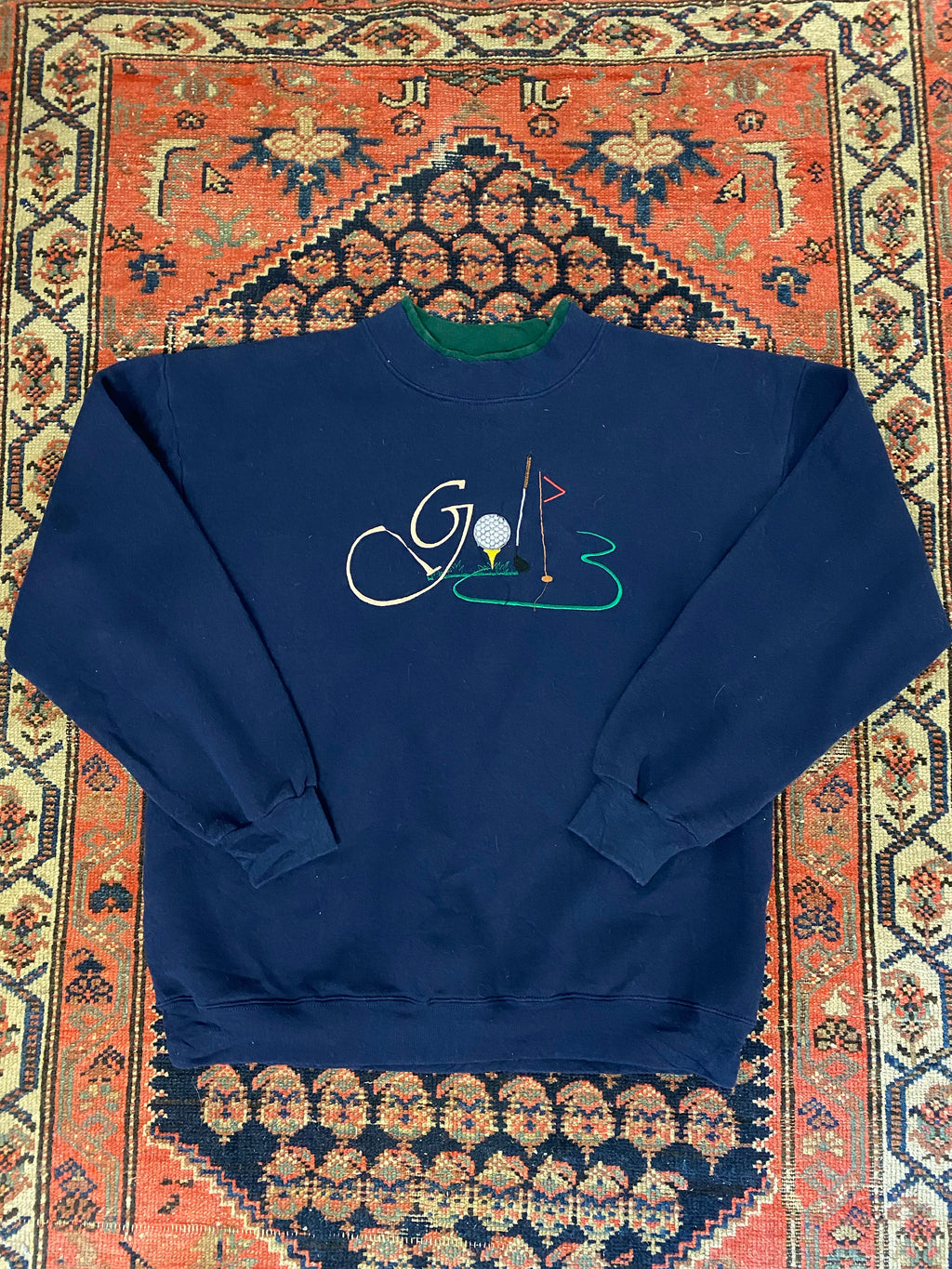 Vintage Embroidered Mock-neck Golf Crewneck - S/M