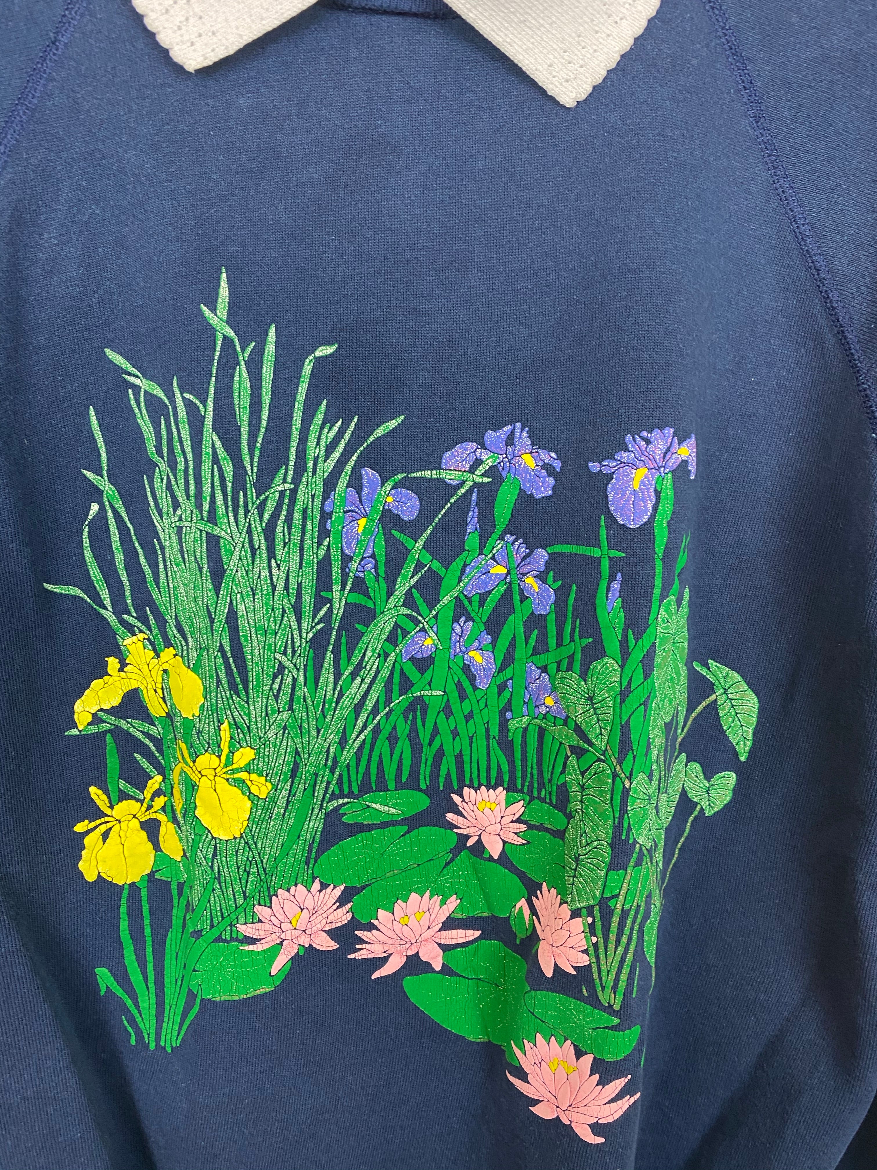 90s flower collared crewneck - M
