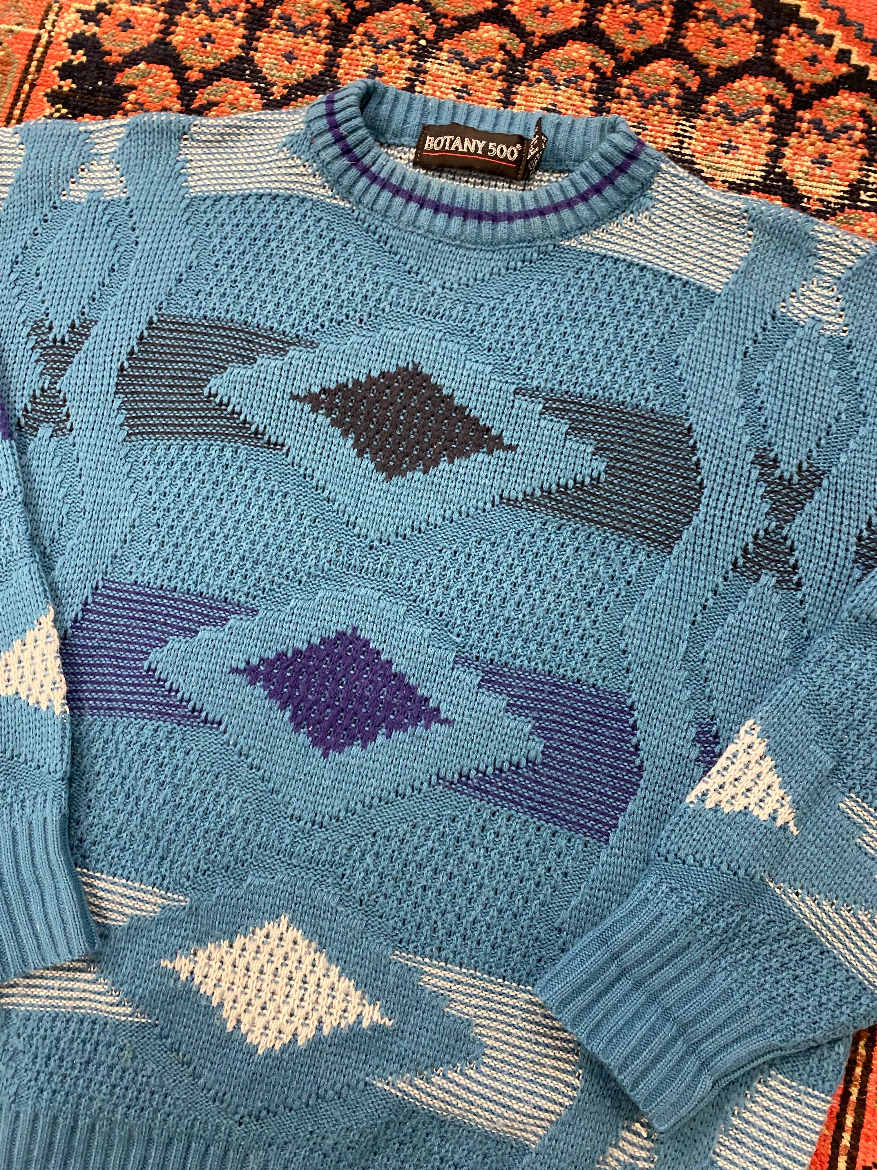 Vintage Patterned Knit Sweater - S