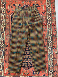 Vintage High Waisted Plaid Trousers - 29in
