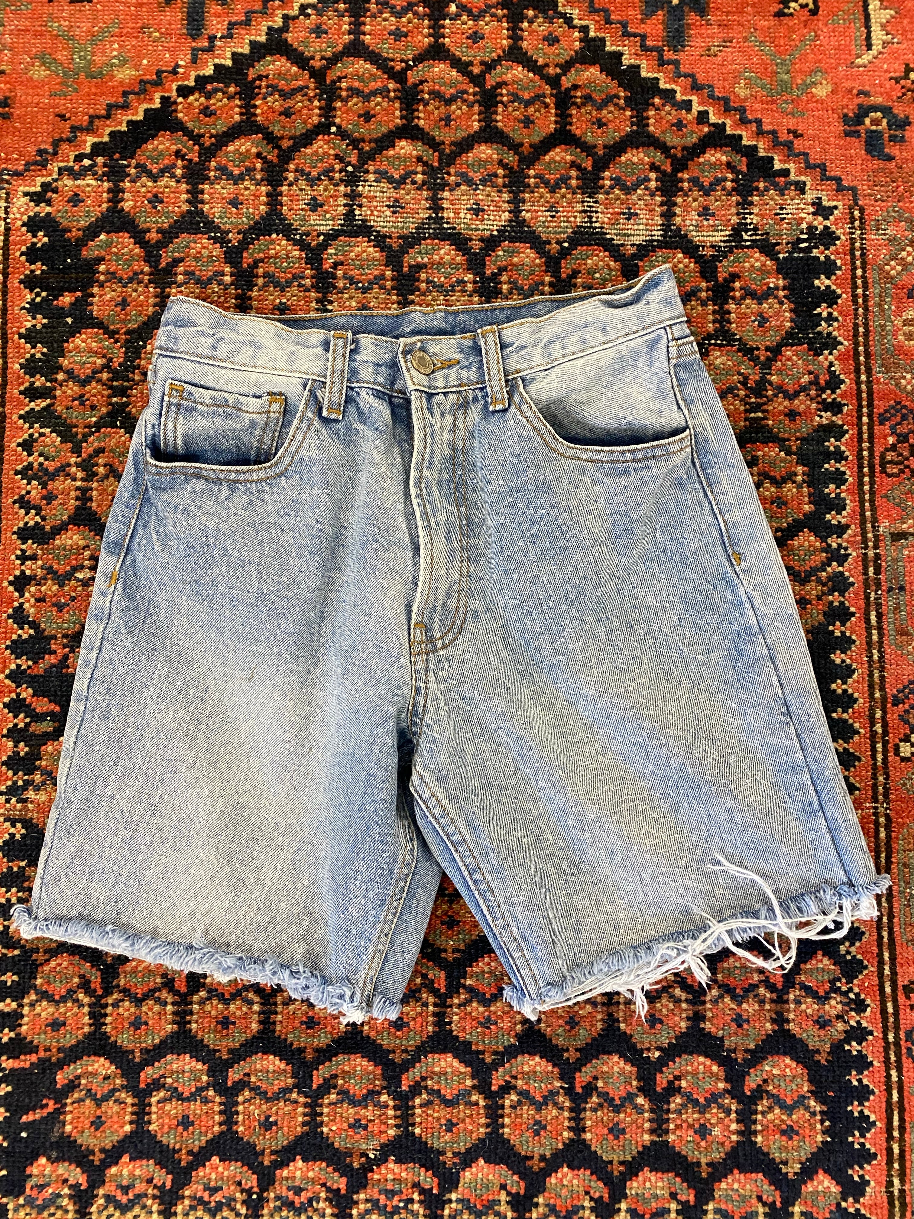 Vintage High Waisted Frayed Denim Shorts - 26in