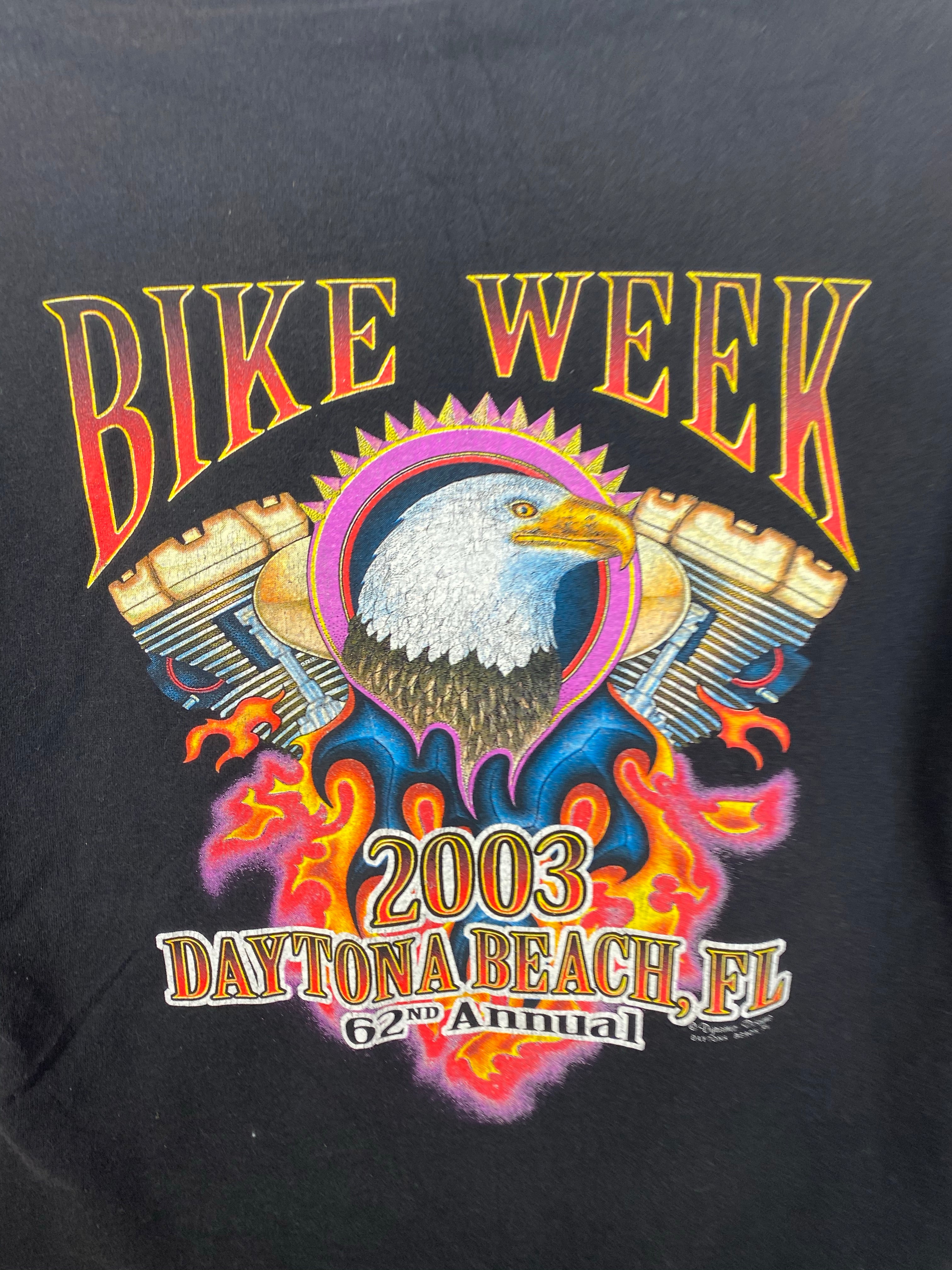 Front and back faded bike week t shirt