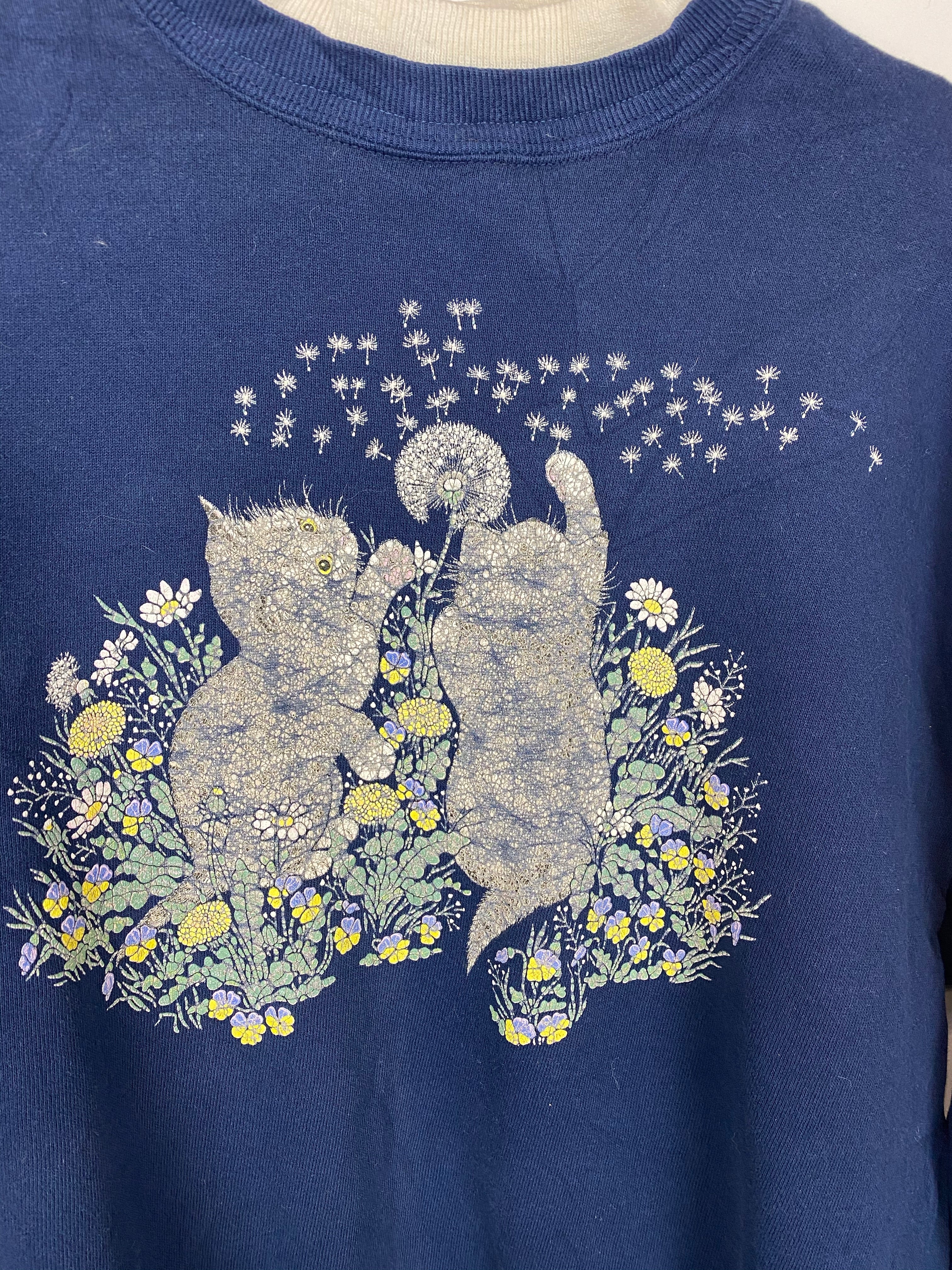 90s collared cat crewneck