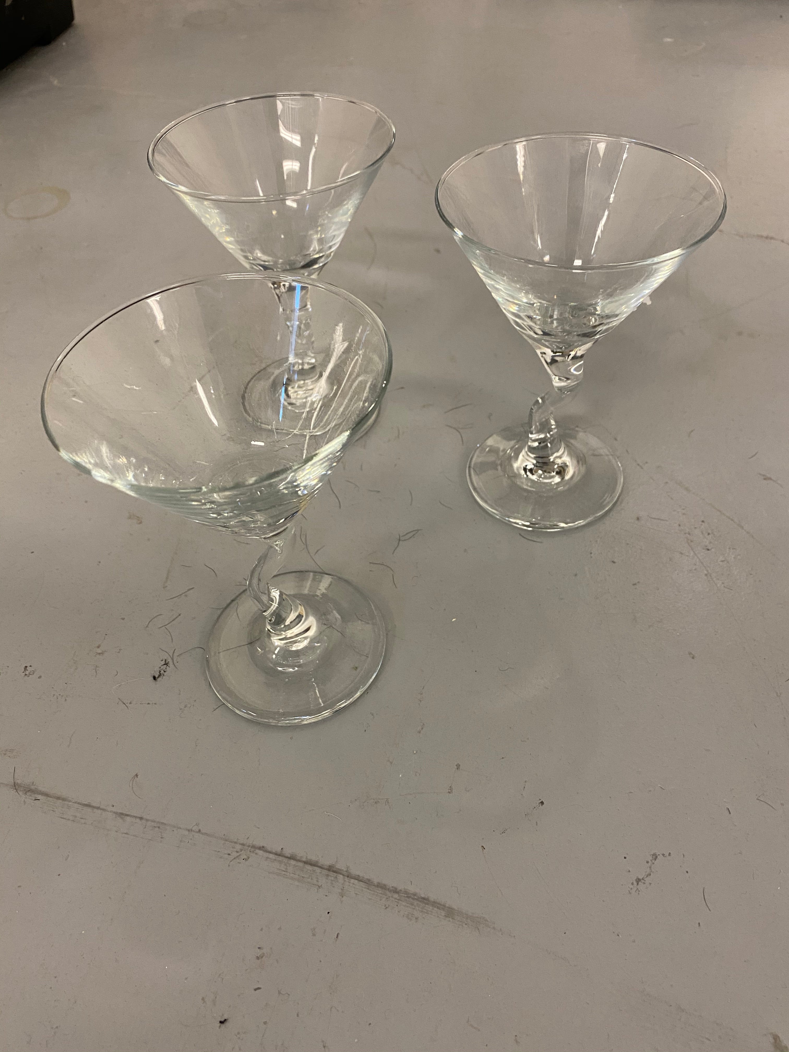 Set of three vintage martini glasses