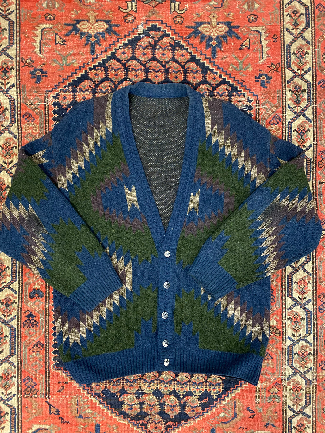 90s Patterned Knit Cardigan - XL