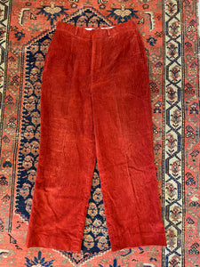 Vintage Burgundy High Waisted Corduroy Trousers - 28in