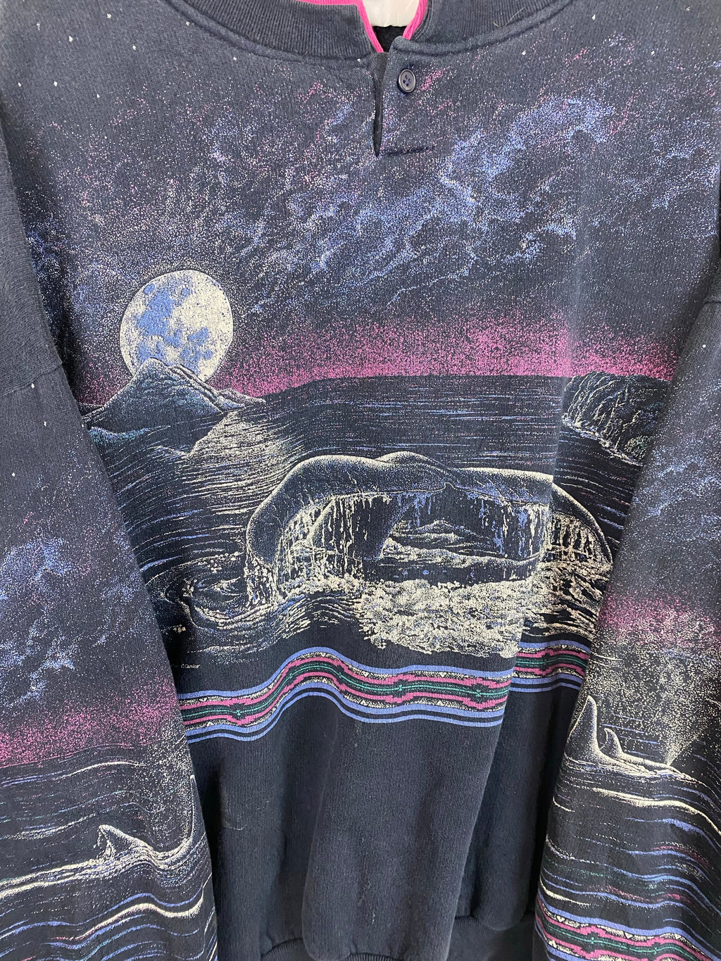 90s all over print whale crewneck - M