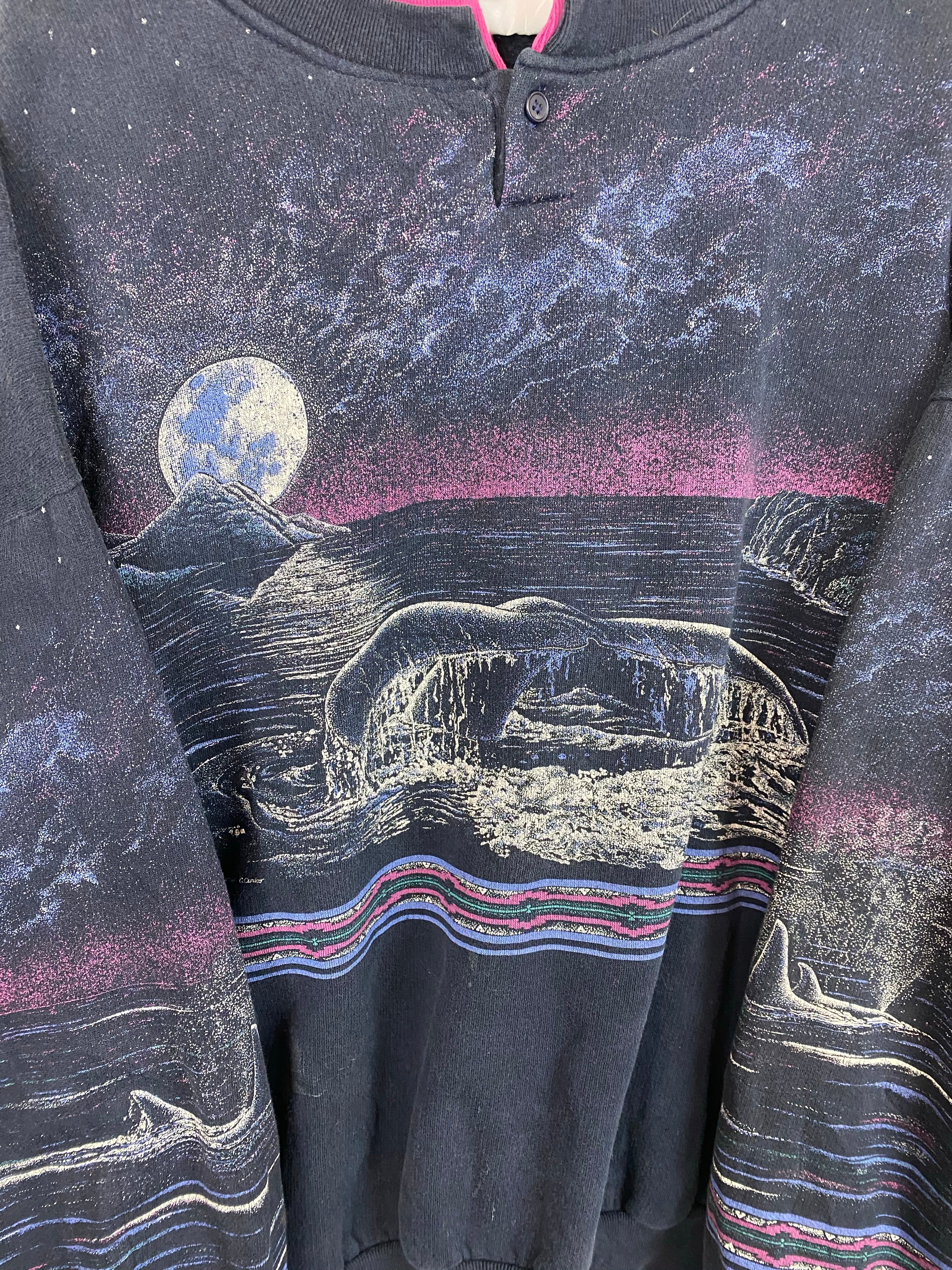 90s all over print whale crewneck - M