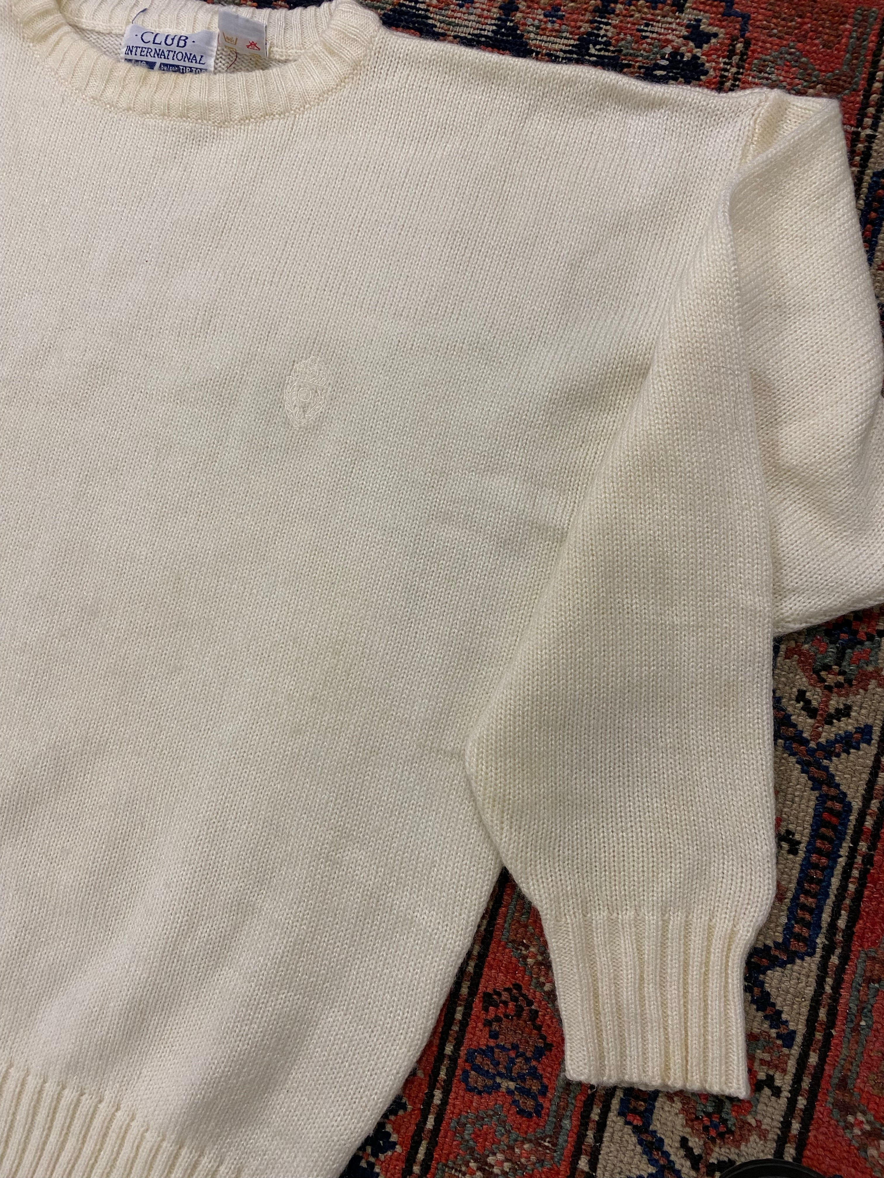90s White Knit Sweater - L