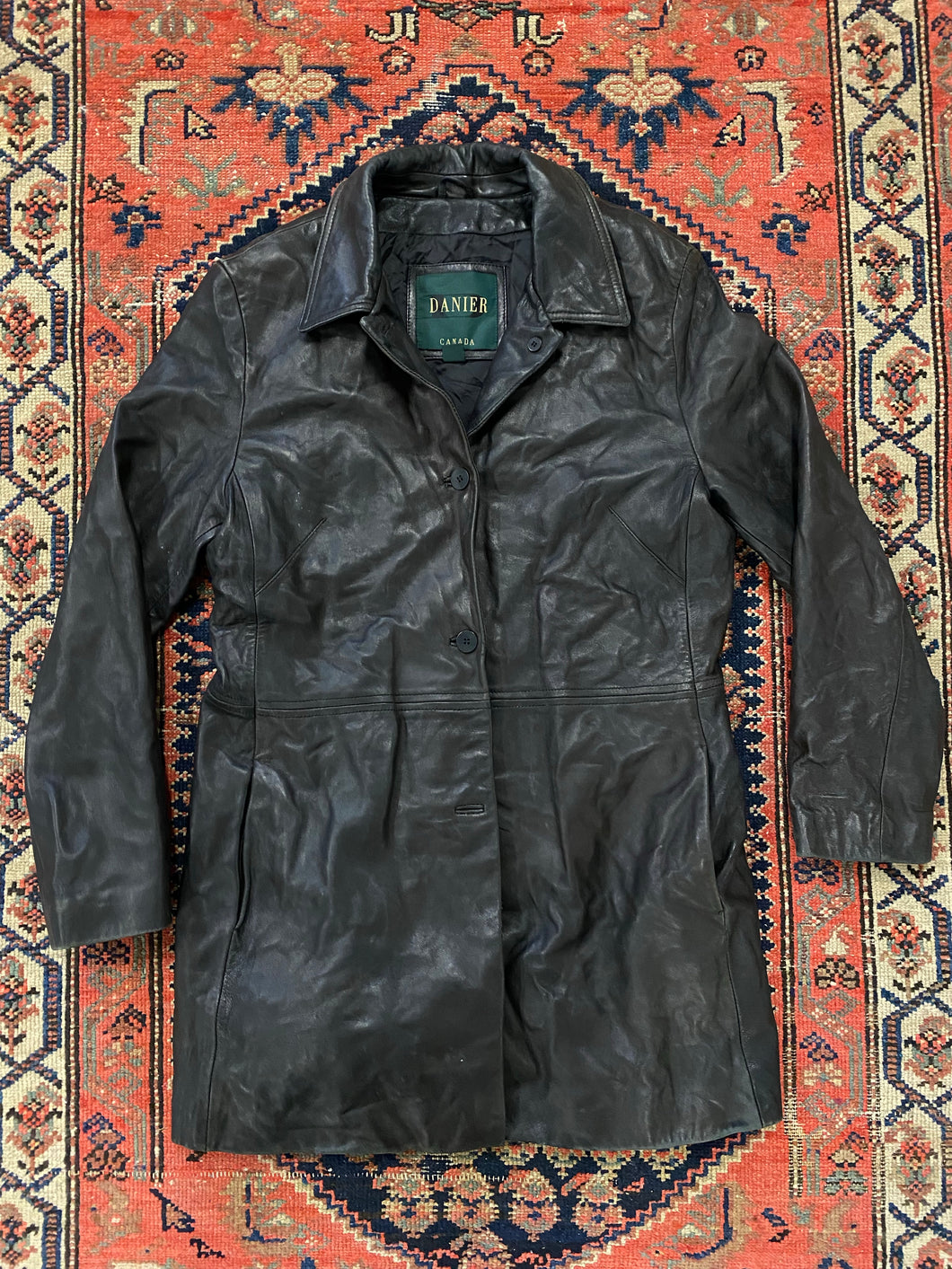 Vintage Long Leather Jacket - WMNS L