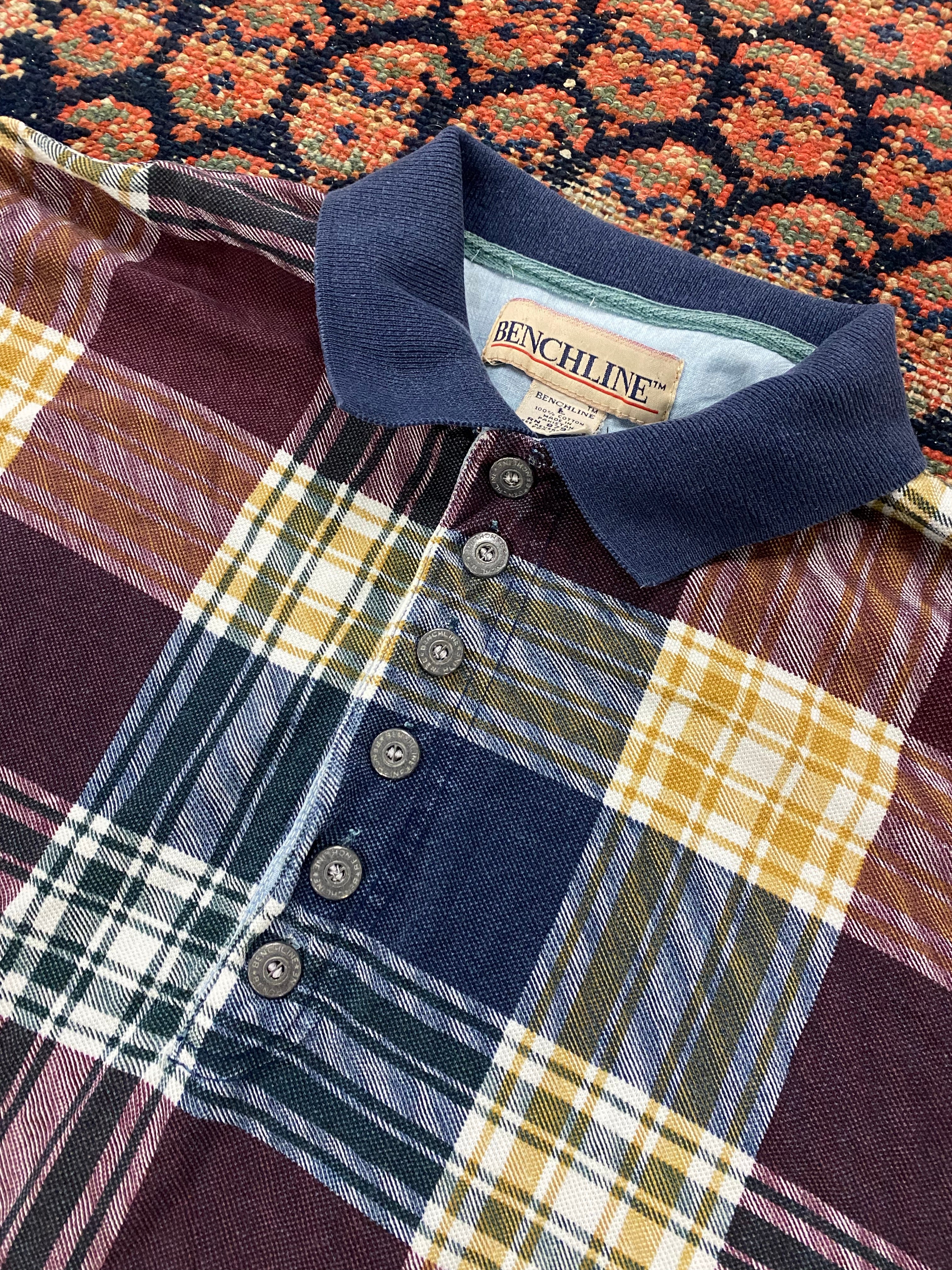 Vintage Plaid Polo Shirt - L