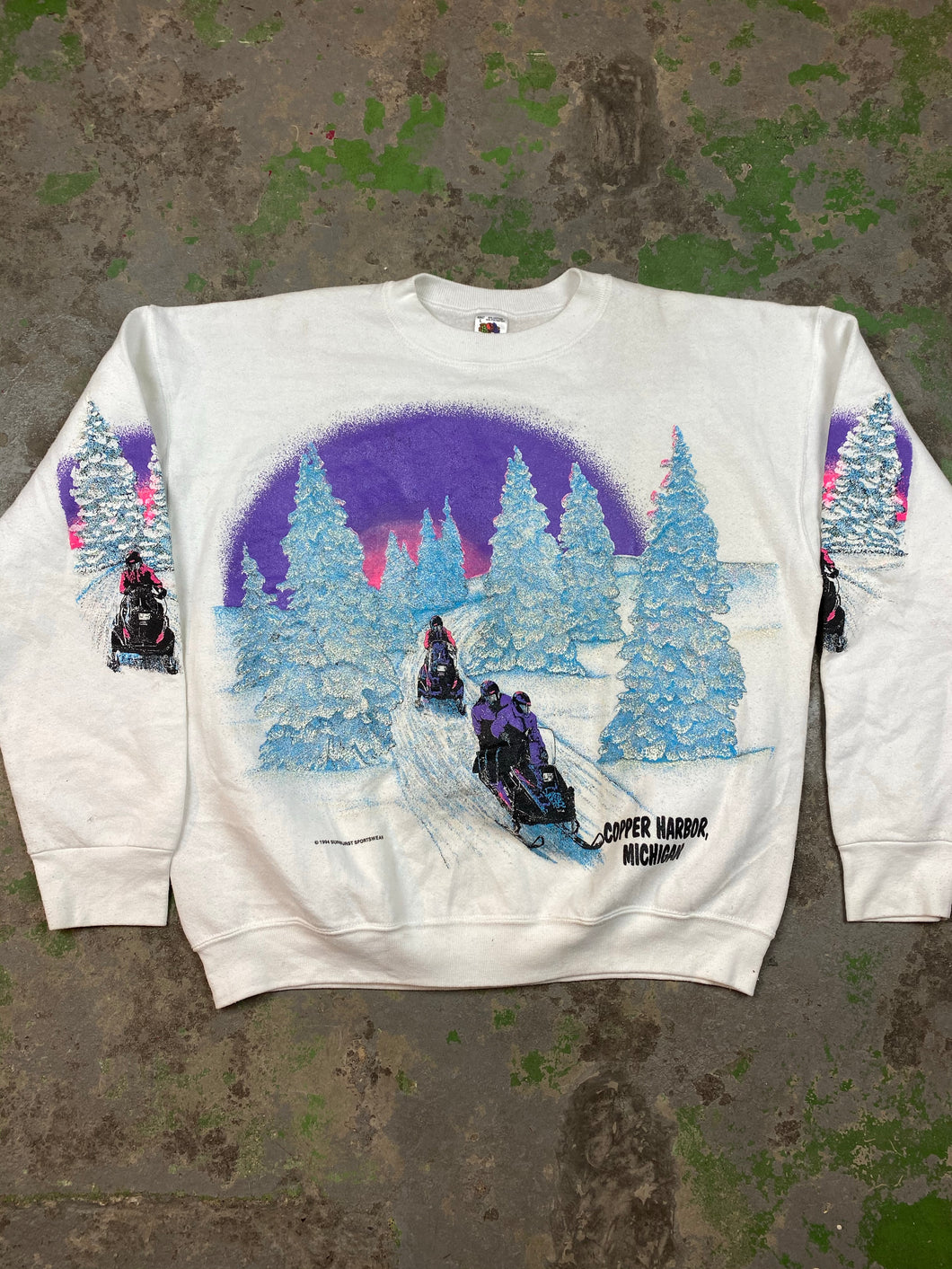 Front and back snowmobile crewneck