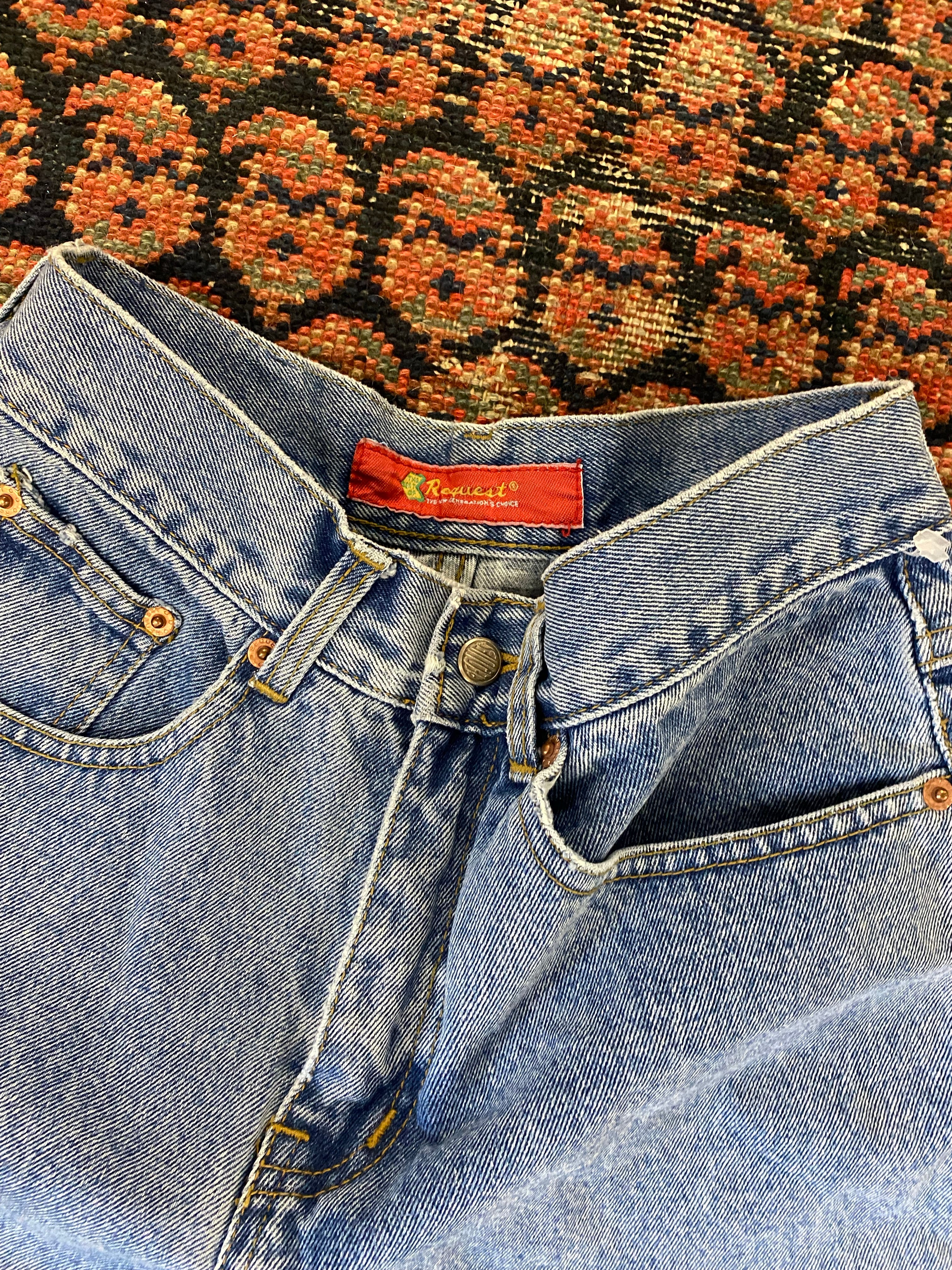 Vintage High Waisted Request Frayed Denim Shorts - 27in