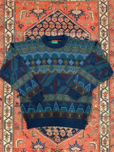 Vintage Patterned Knit Sweater - L