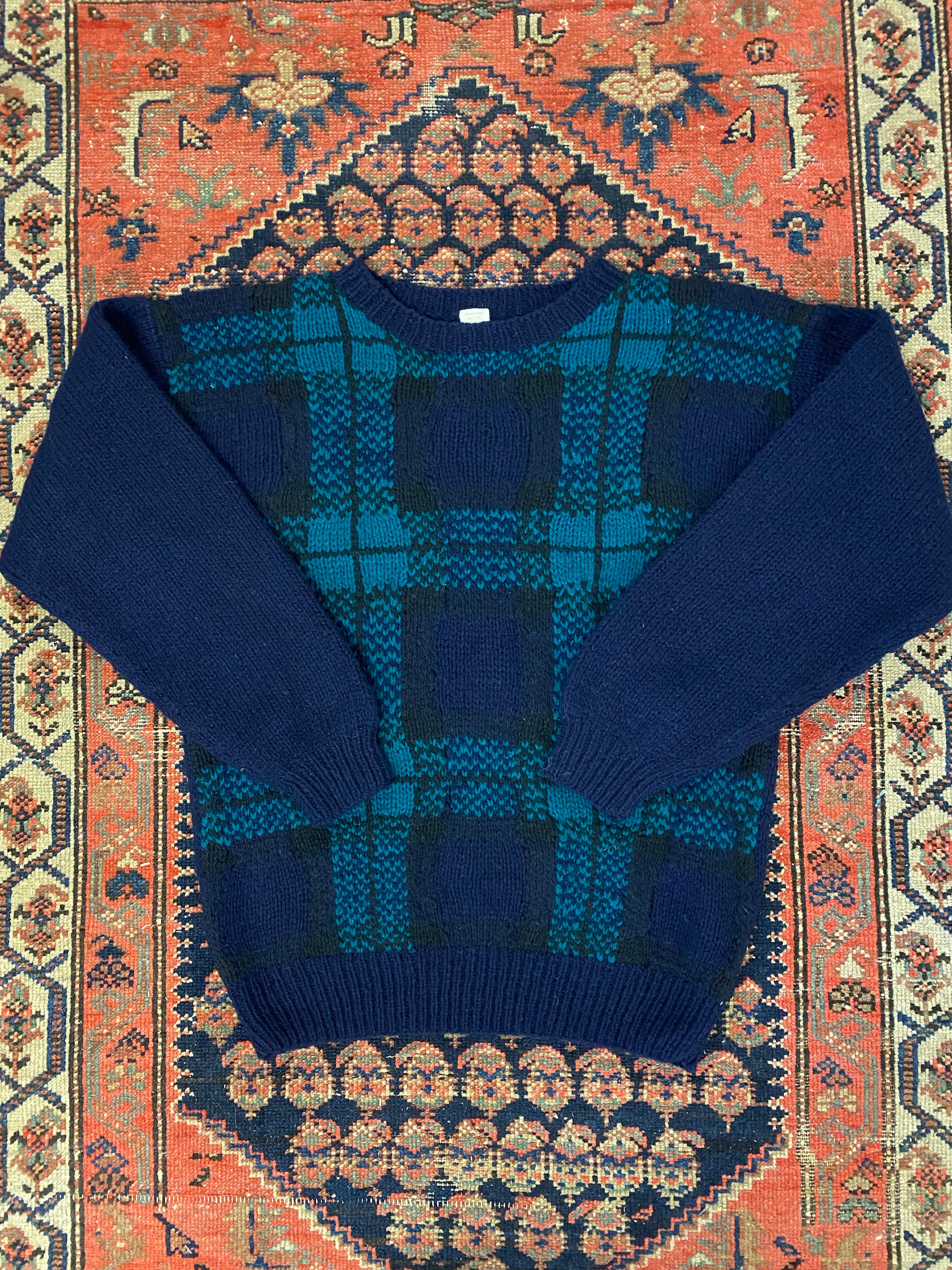 Vintage Plaid Knit Sweater - M
