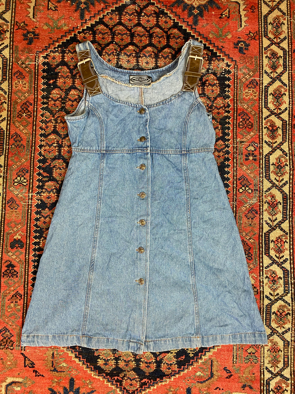 90s Front Button Denim Dress - S