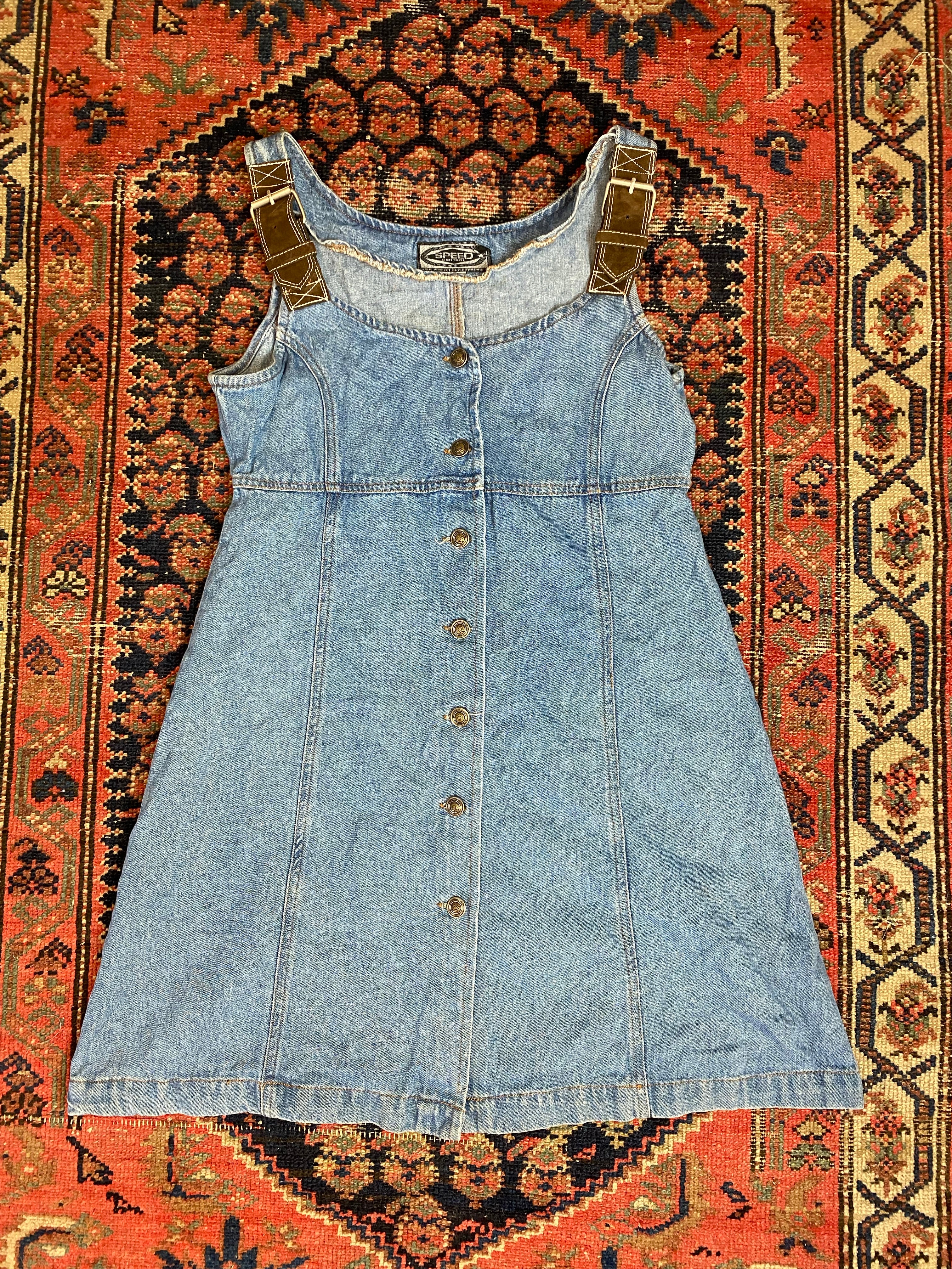 90s Front Button Denim Dress - S