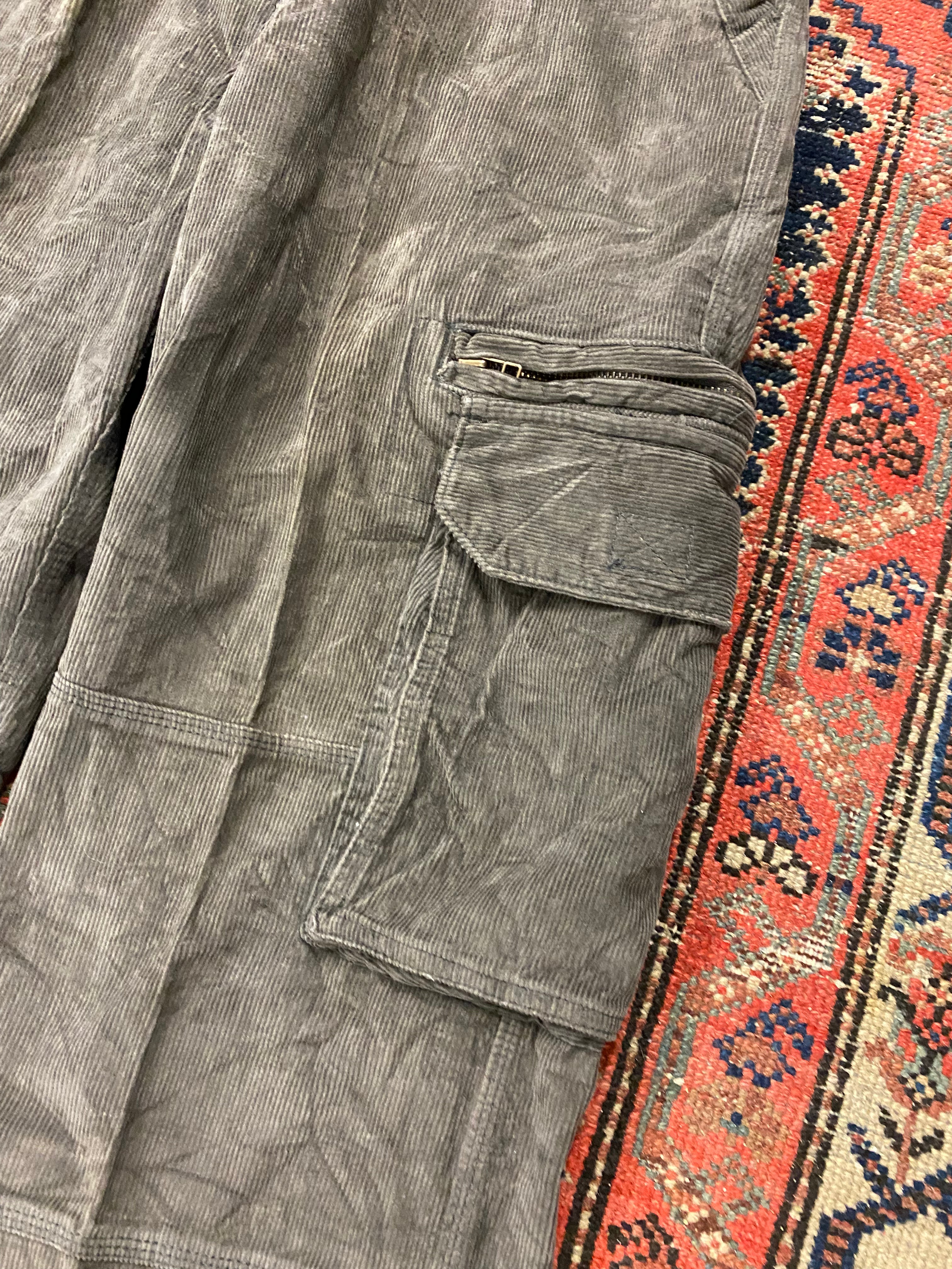 Vintage Grey Corduroy Cargo Pants - 34IN/W