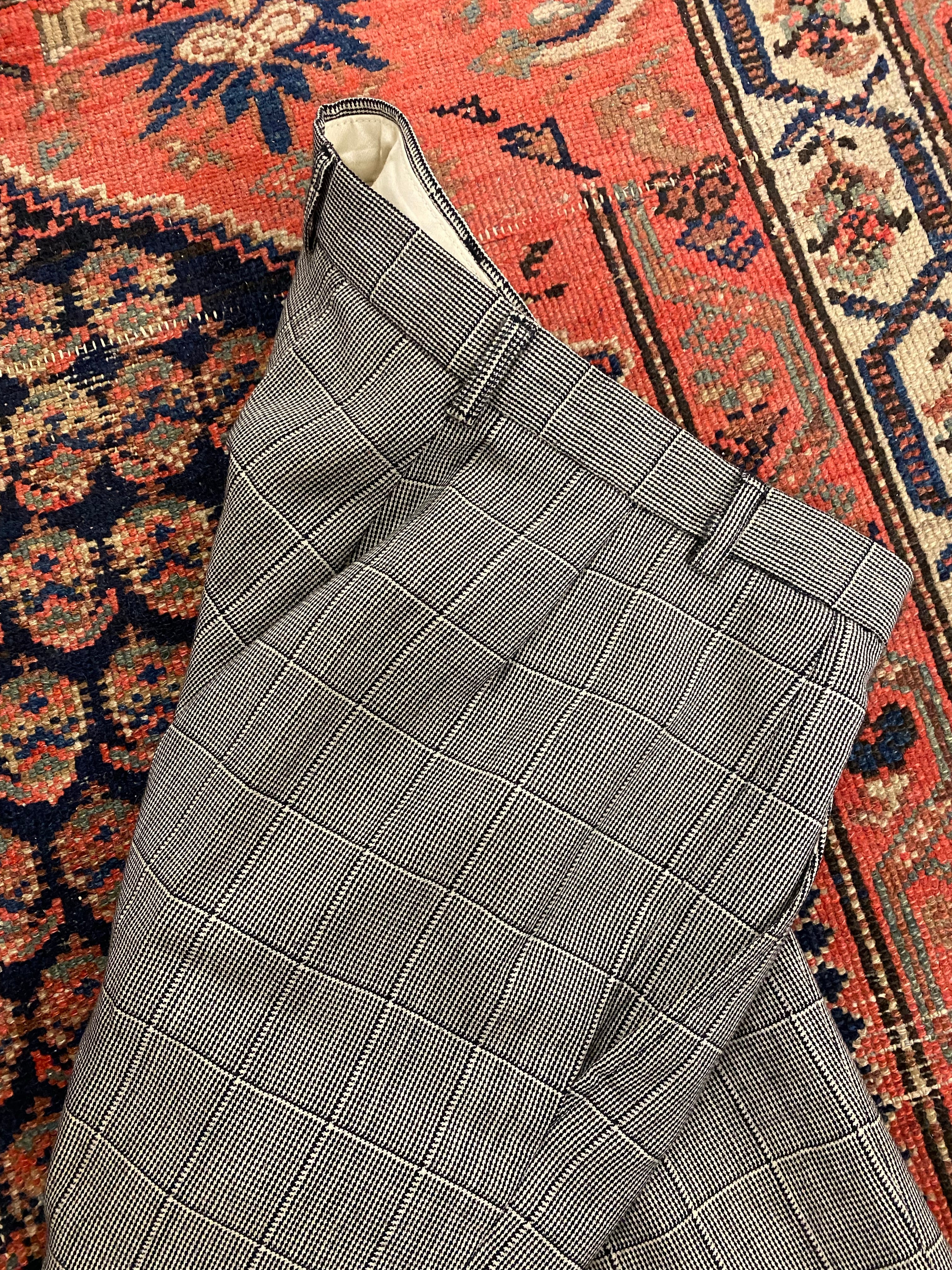 Vintage High Waisted Plaid Pleated Trousers - 27inches