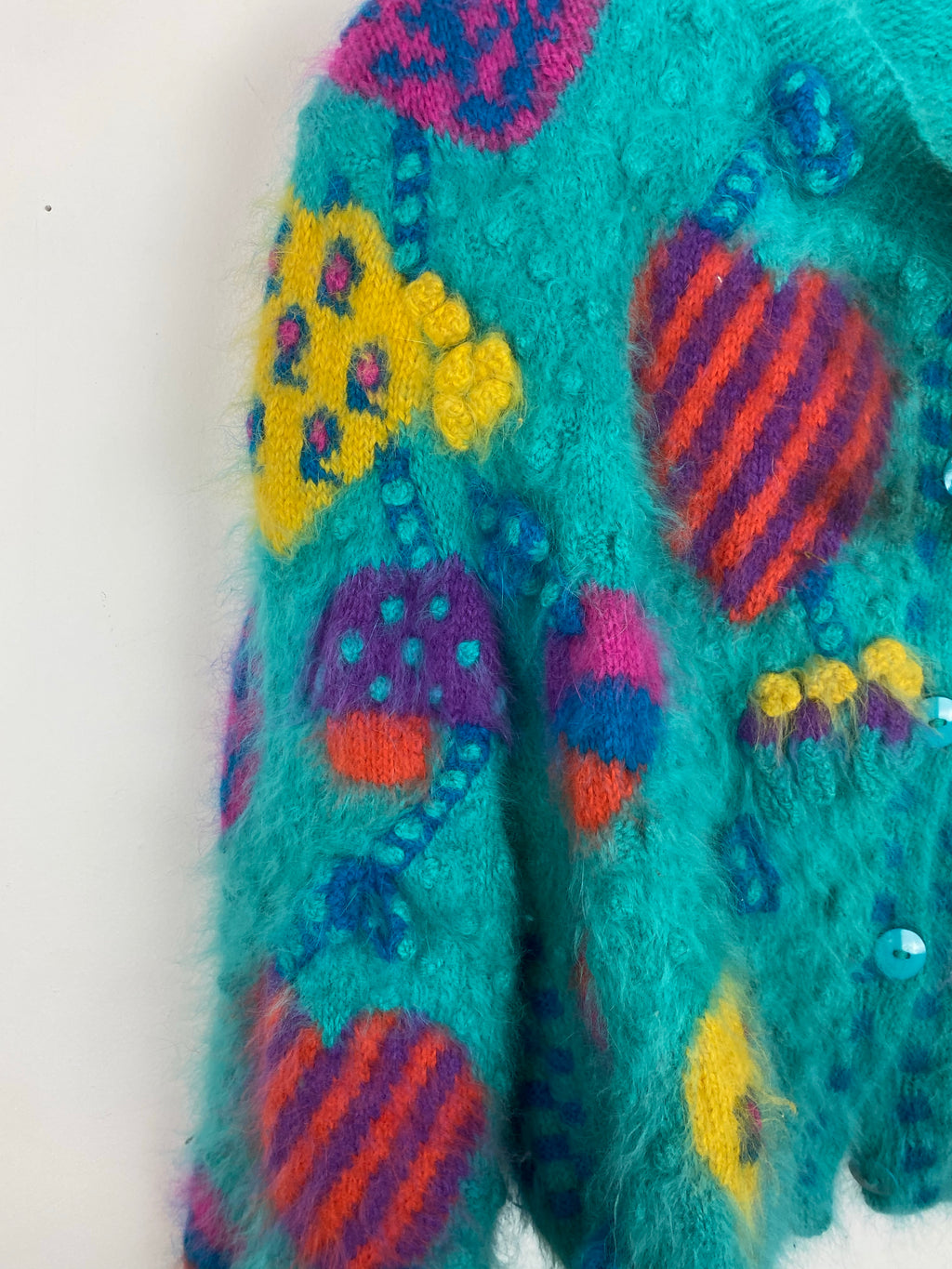 90s Fuzzy Mohair Front Button Knit top - M