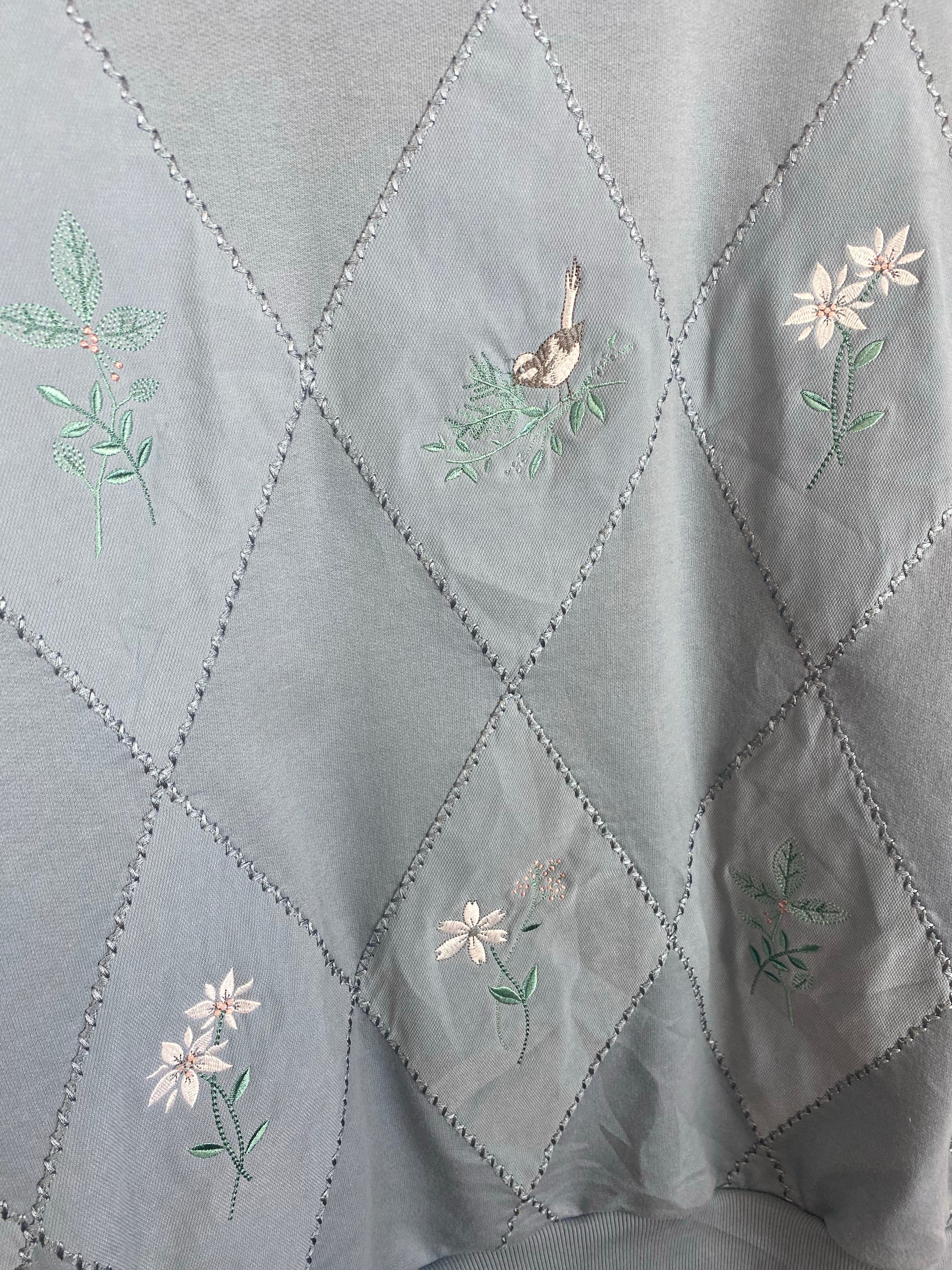 90s embroidered bird / flower Mockneck crewneck