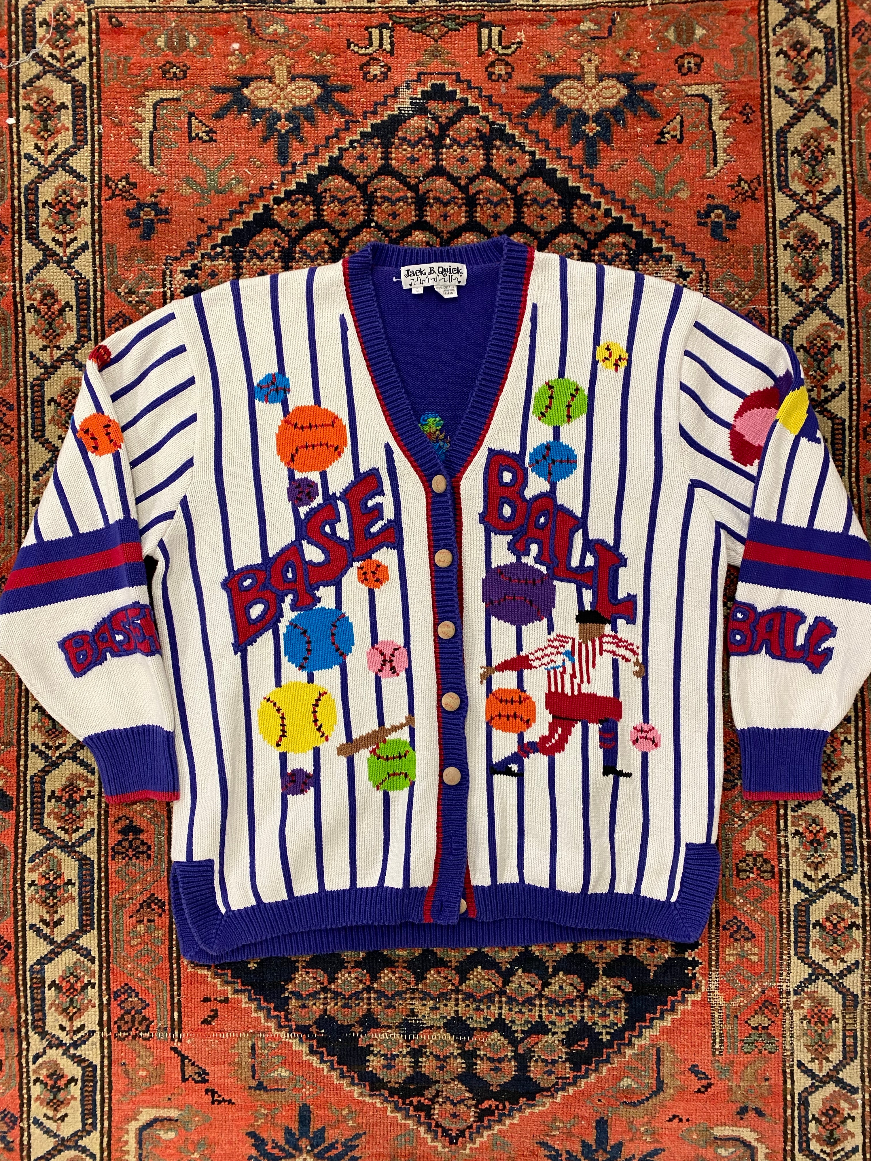 Vintage Baseball Knit Cardigan - L