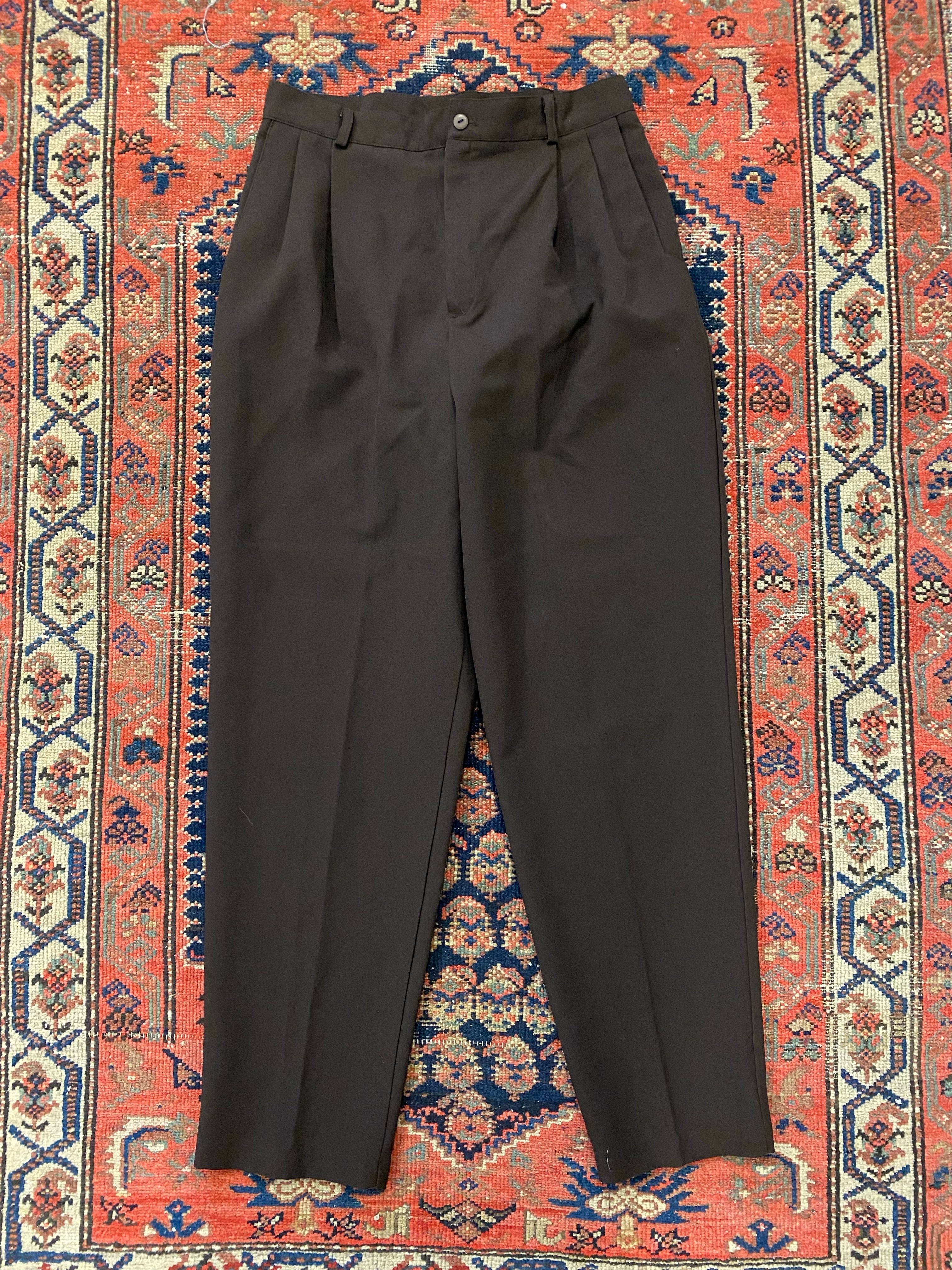 Vintage Brown High Waisted Pleated Trousers - 30IN/W